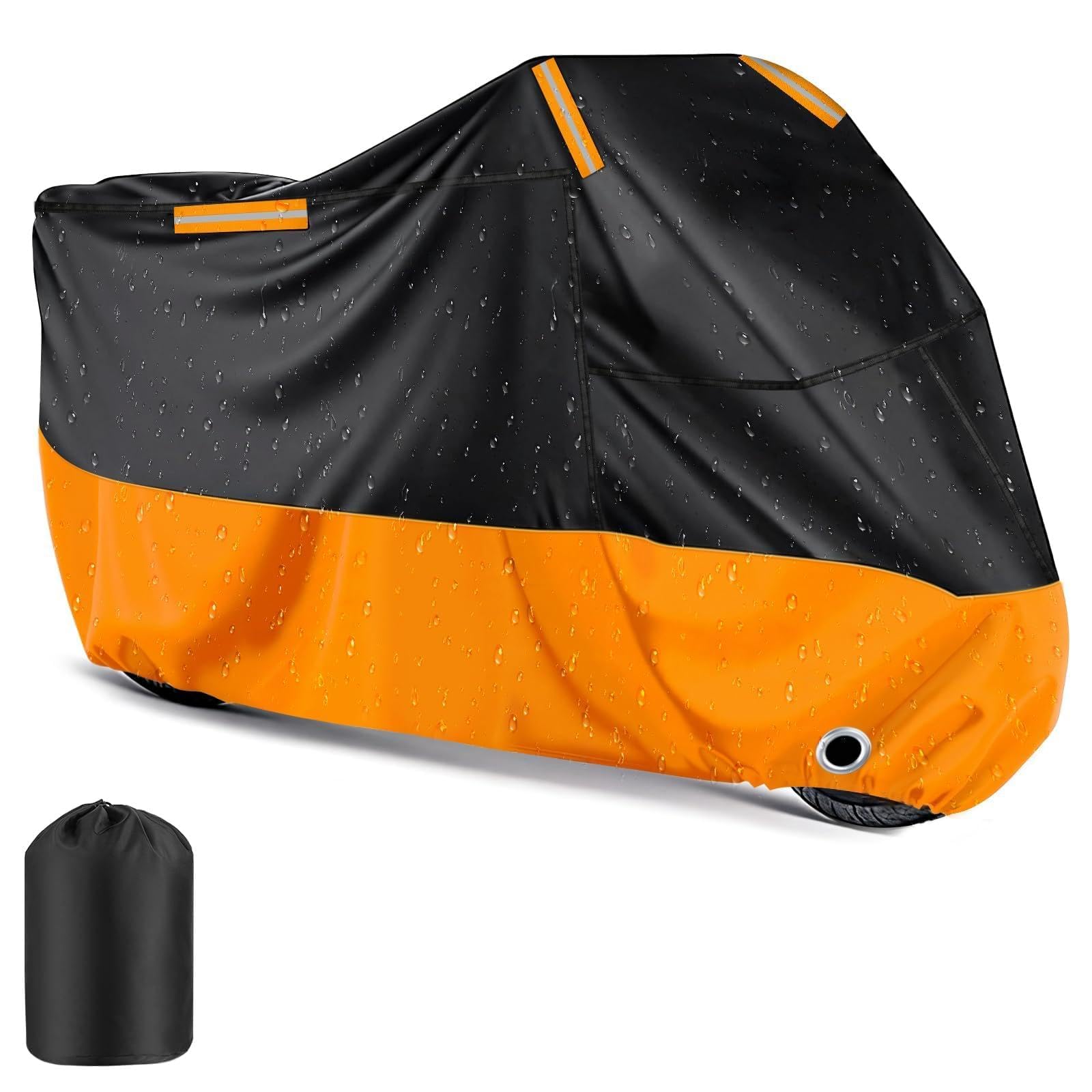 Funda Moto Impermeable Exterior Interior, 210D Tela Oxford con Tiras Reflectantes Resistente Agua, Sol y a Los Excrementos de Pájaros para Variedad de Motocicletas-265x105x125CM