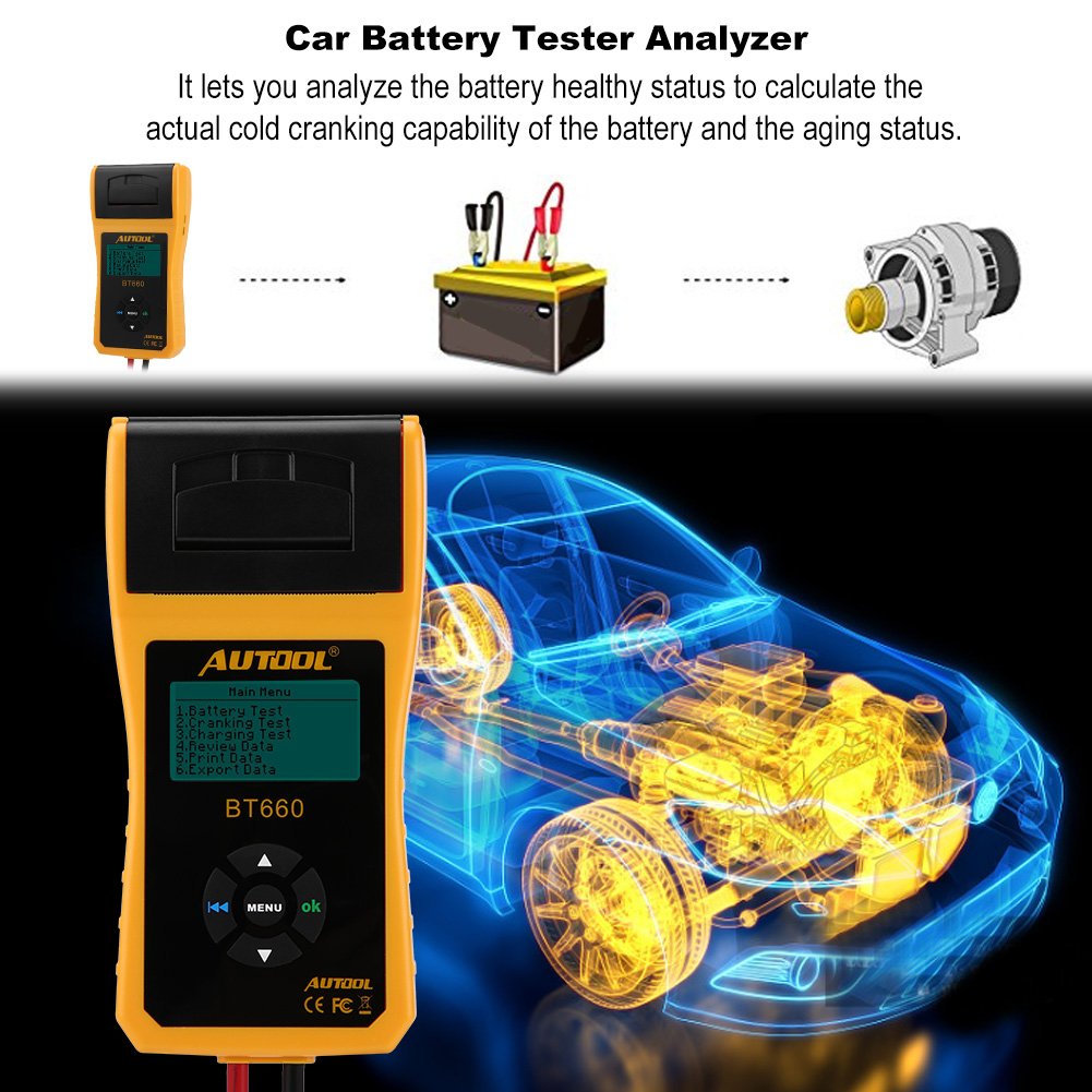 KIMISS Tester di carica della batteria dell'auto, 12 V, con stampante multi-lingua, per camion di servizio pesante, ATV e auto
