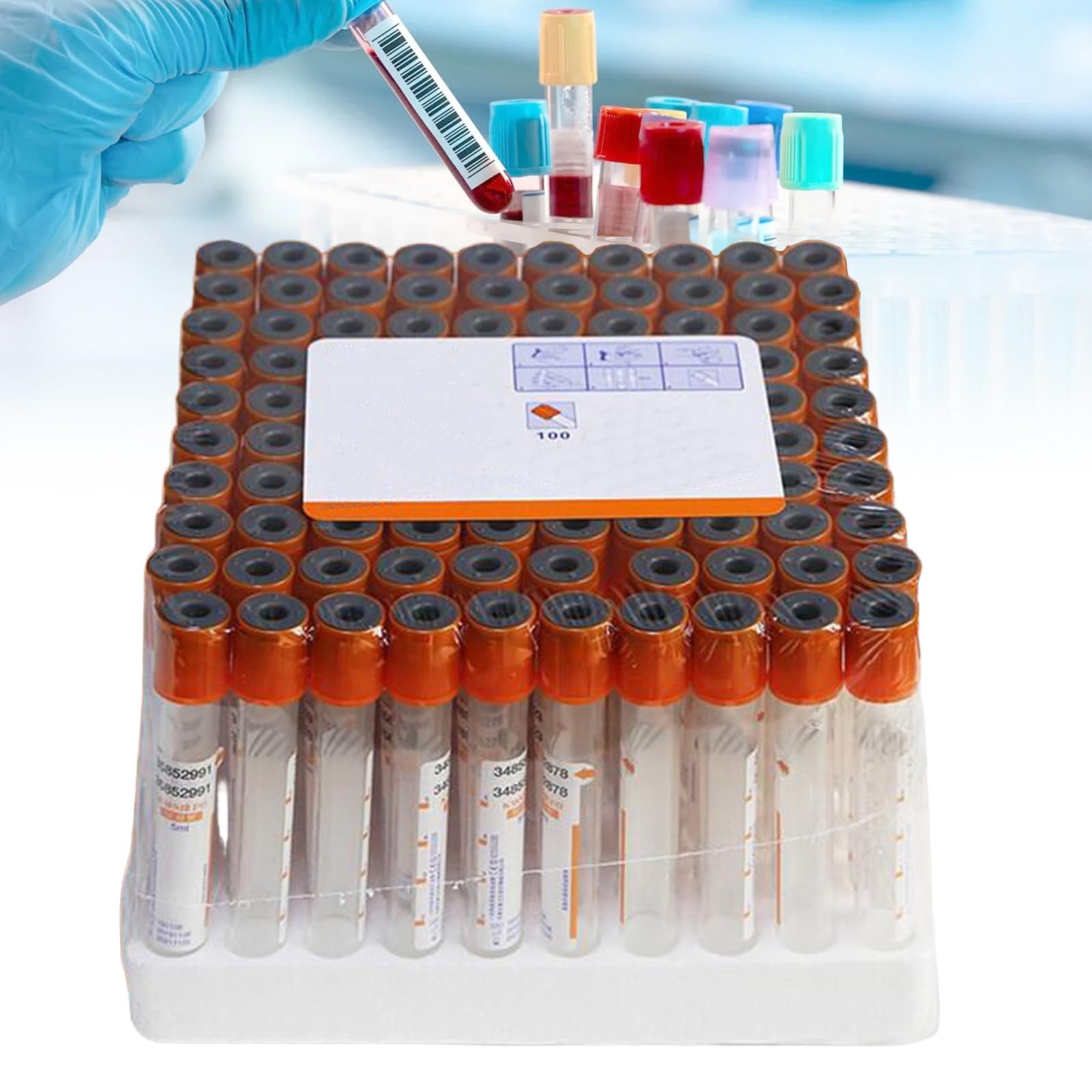 100 Sztuk Probówek PET Vacutainer do Pobierania Krwi Z Pomarańczową Górną Częścią do Laboratorium Krwi Zestaw Jednorazowych Probówek Wirówkowych 5ml