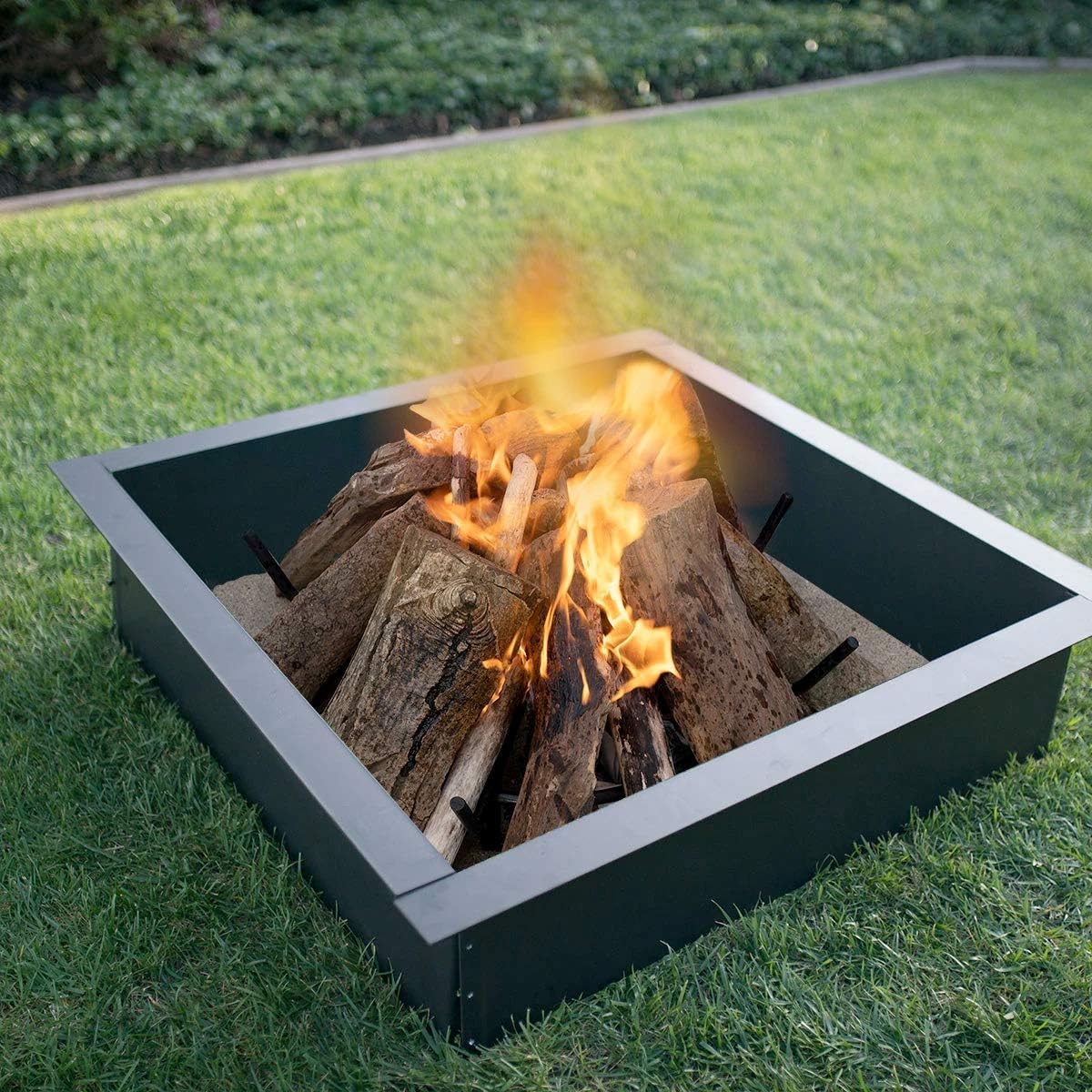 Blue Sky Outdoor Living 36" Square Shaped Outdoor Fire Ring, Compact Steel Fire Ring and Bonfire Liner, Black