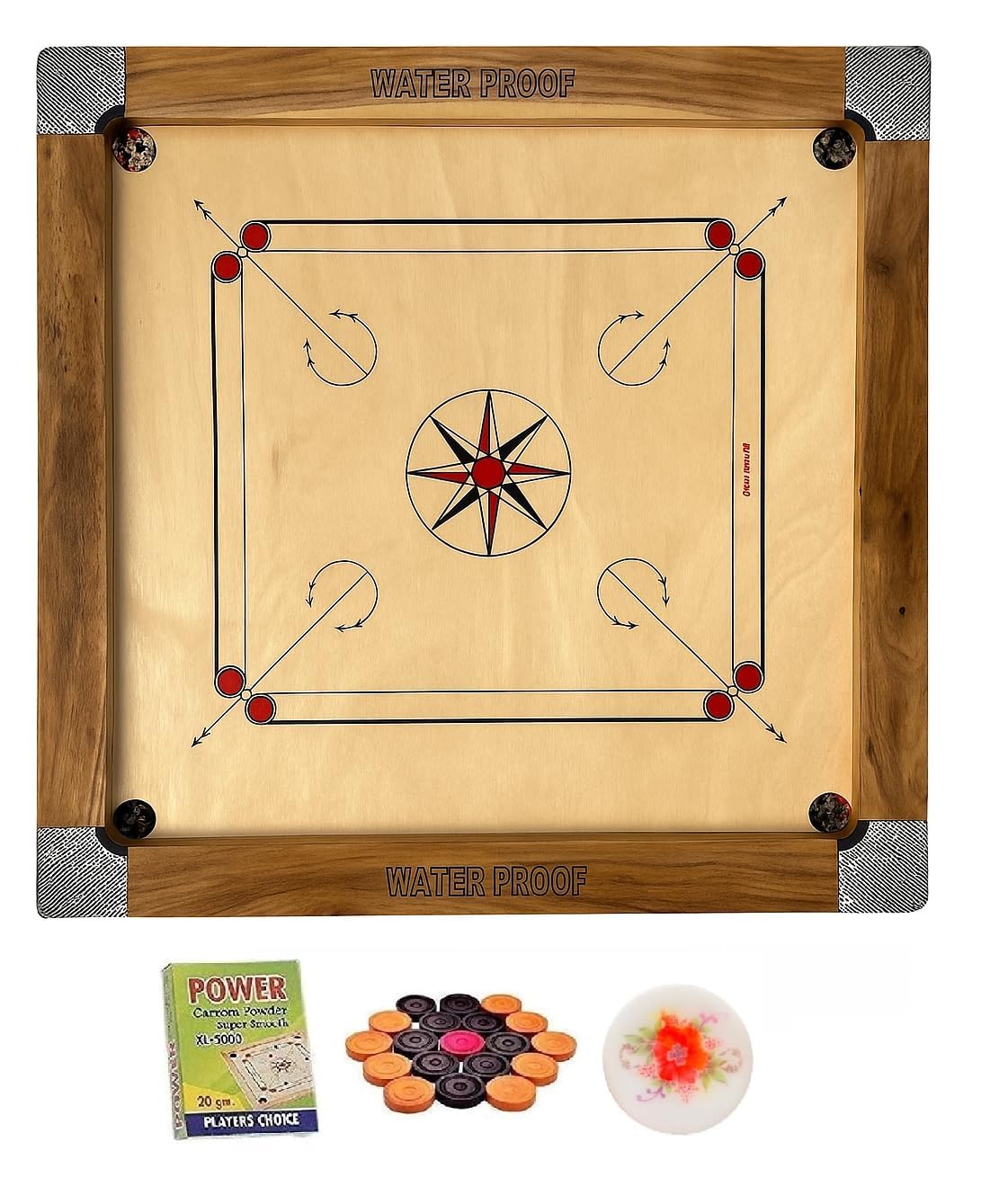WRF Superior Matte Finish Practice Carrom Board for Serious Professional Practice with Coins Striker and Powder Black (35 inch Gold Natural K_1)