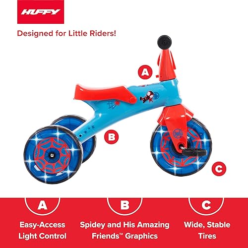 Miniatura 4 de Huffy Marvel Spidey and His Amazing Friends - Triciciclo para niños con luz, ideal para mayores de 3 años, función de luz LED, almacenamiento debajo