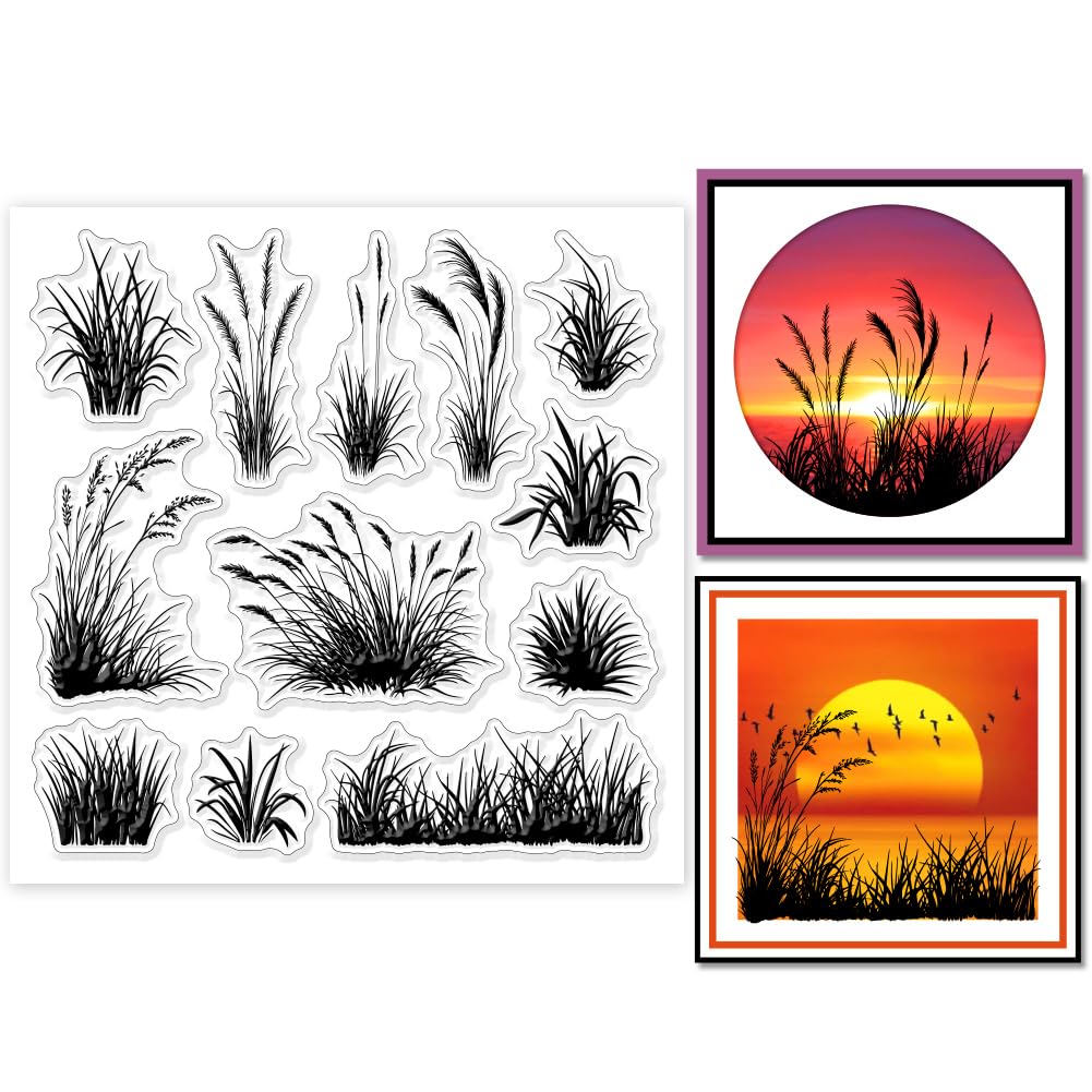 GLOBLELAND Grass Silhouette Clear Stamps for DIY Scrapbooking Plants Silicone Stamp Seals Transparent Stamps for Cards Making Photo Album Journal Home Decoration 5.91×5.91inch