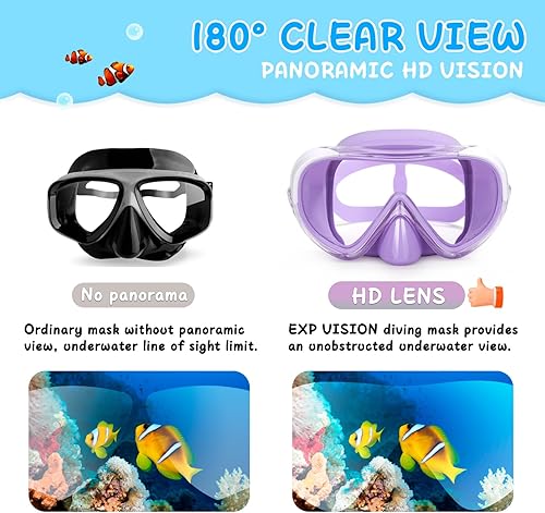 Miniatura 7 de Máscara de natación para niños, máscara de buceo de esnórquel de 180, gafas de natación antivaho para niños con cubierta para la nariz, gafas de