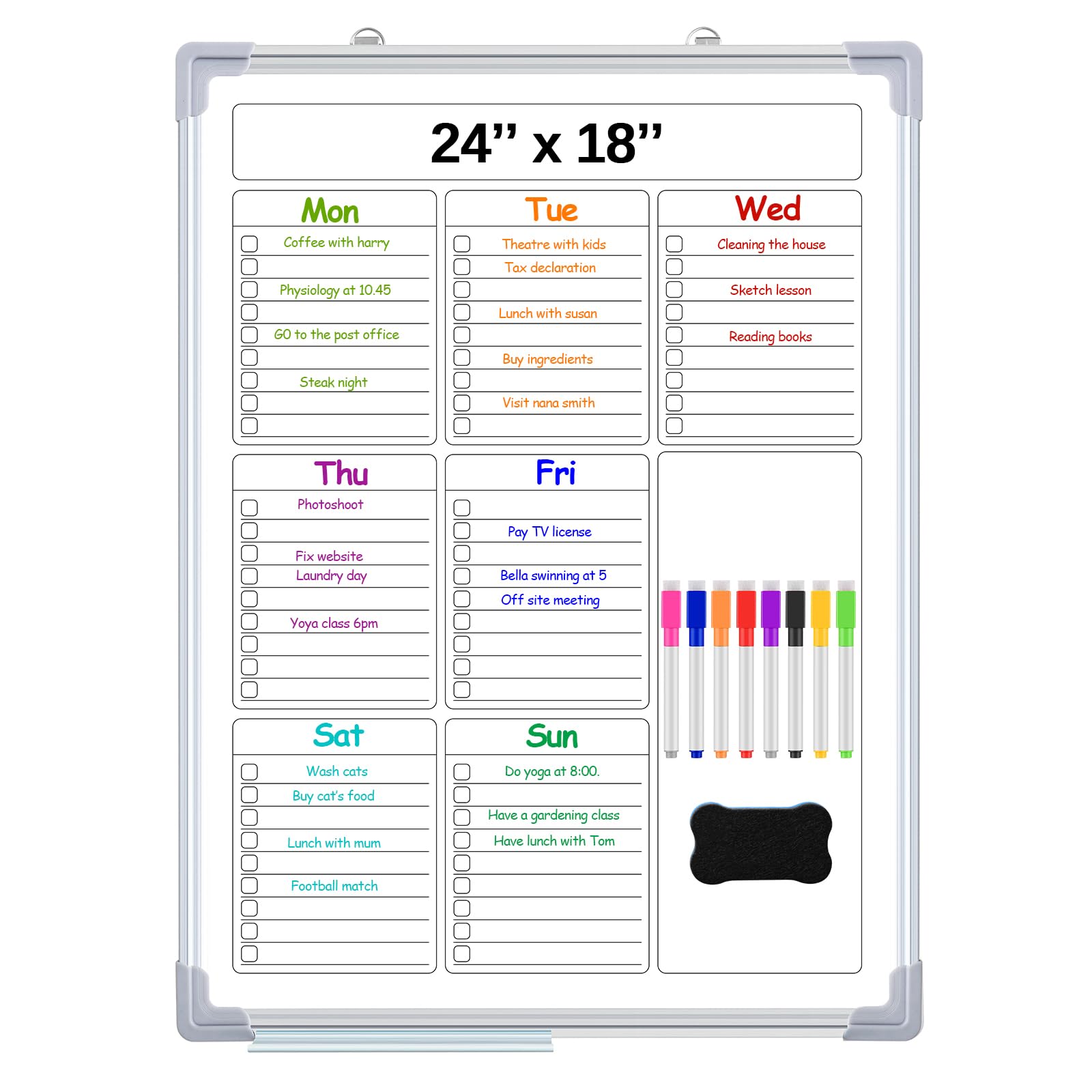 Lincia Magnetic to Do List Whiteboard for Wall 24" x 18" Large Weekly Dry Erase Board, Hanging Double-Side White Board Calendar for Planning Drawing Memo Home Kitchen Office(White)