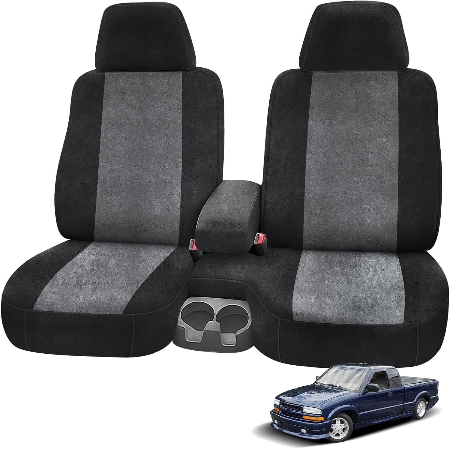 SAPUBK Front Seat Covers Replace for 1998-2003 Chevy S10 60/40 Split Seat with Opening Console and Molded Headrests, Soft Dutch Velvet Composite Foam Lining Breathable Seat Cover Cushion