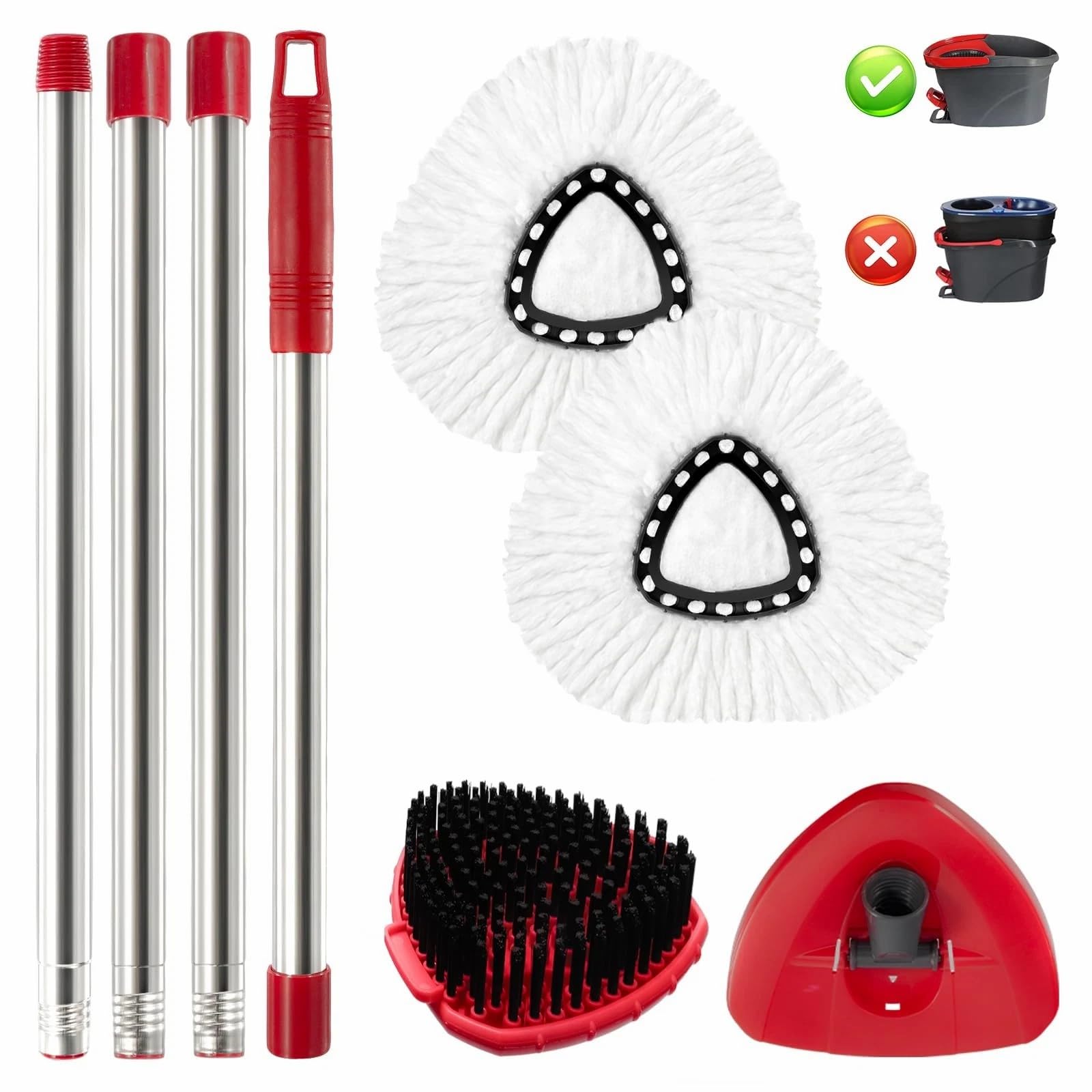 Spin Mop Ricambio Testa Spin Mop Ricariche Compatibile con O Cedar 1-Tank Spin Mop Maniglia, 3 ricariche in microfibra, 1 copertura per testa triangolare, 1 testa di lavaggio e manico per Ocedar