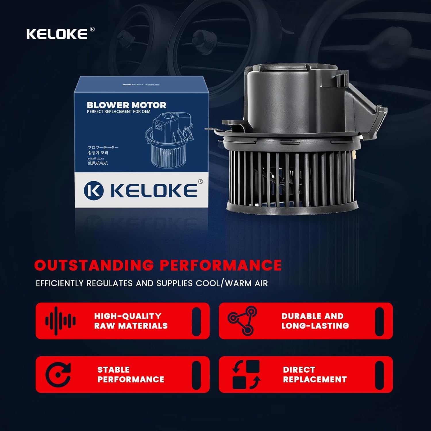 KELOKE Front HVAC Heater Blower Motor Fan Compatible with 2008-2015 Mercedes-Benz C230, C250, C300, C350, C63 AMG, E300, E350, E63 AMG, GLK250, GLK350, SLS AMG, with Fan Cage, Replace# 700248