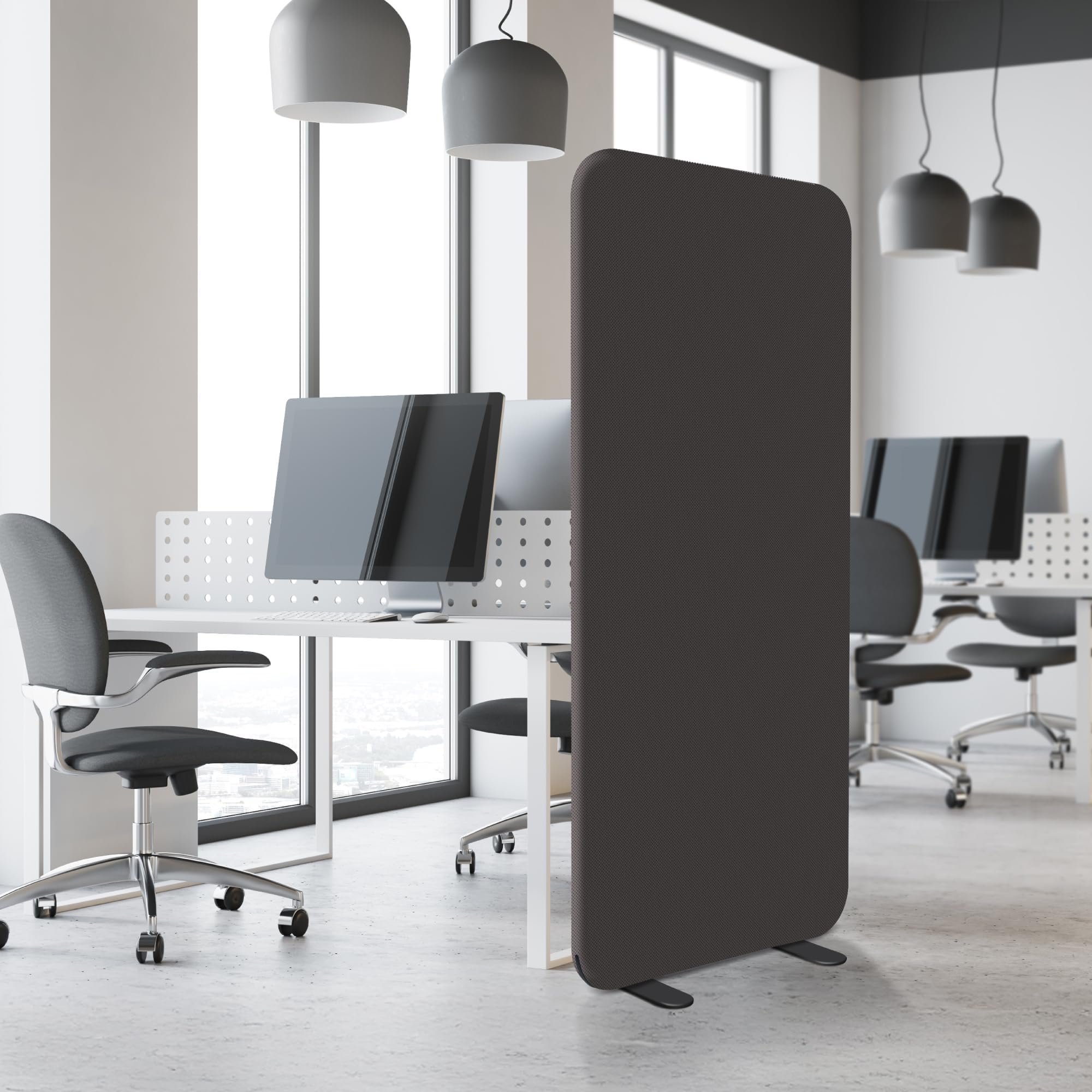 DECOLAB Standing Room Divider 29”x65” Self Freestanding Privacy Partition for Classroom, Office, Studio, Portable Webcam Backdrop, Noise Absorbing Panel (Iron)