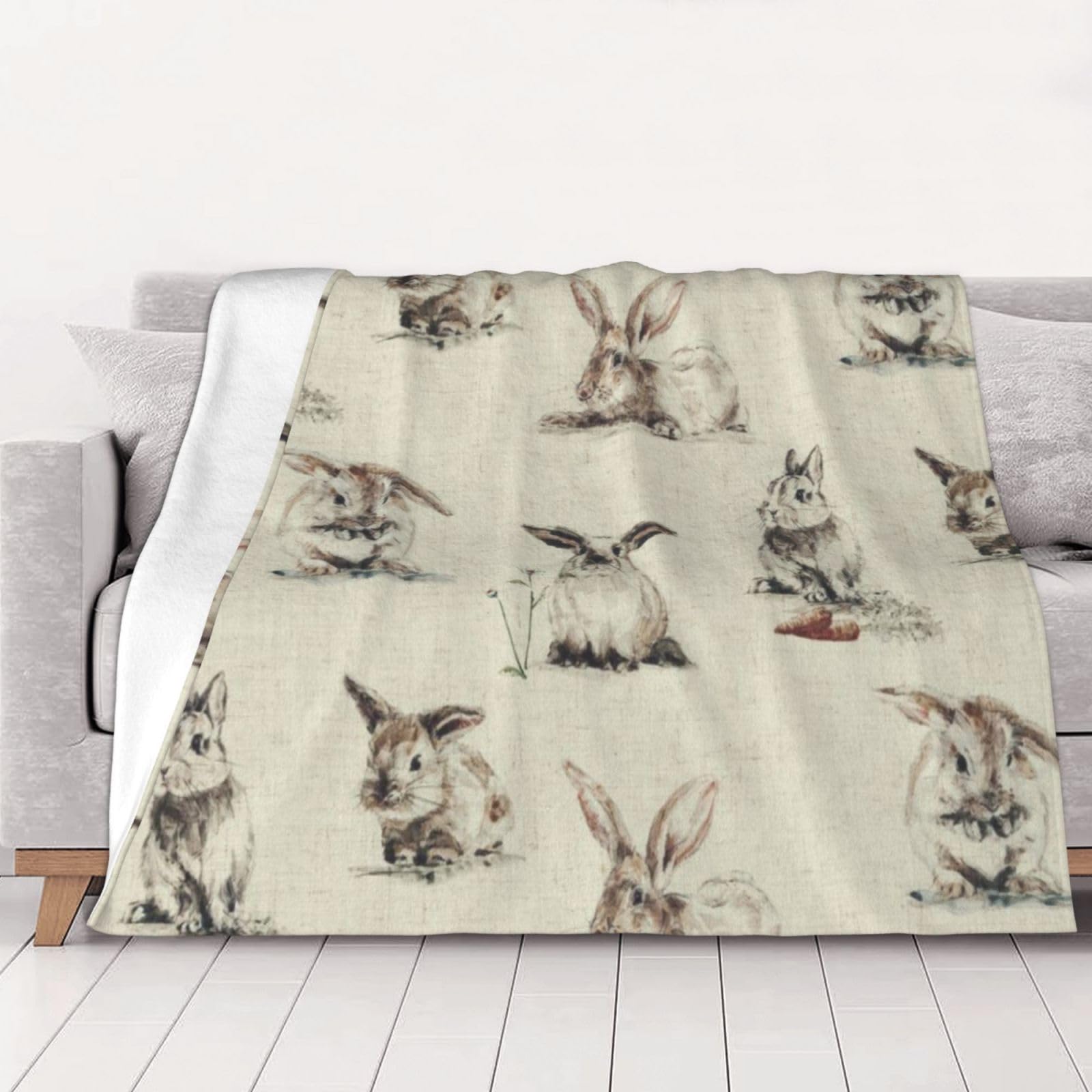 AUBKFELD Rabbit background Printed Flannel Blanket 200x150 CM, Soft & Warm Throw Blanket for Sofa/Couch/Bed/Car, Gifts for Audlts Women Men