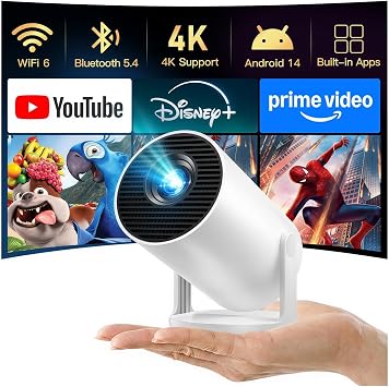 [2026 Upgraded] Mini Projector 4K Supported, Built-in App, Android TV OS X1