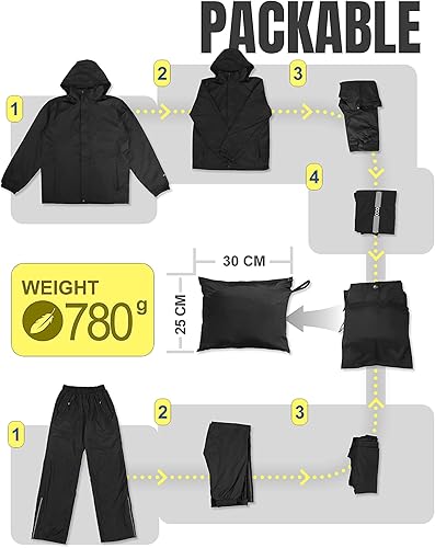 Miniatura 24 de 33,000ft Traje de lluvia para hombre, plegable, impermeable, ligero, para golf, senderismo, ciclismo, 2 piezas (chaquetas y pantalones)