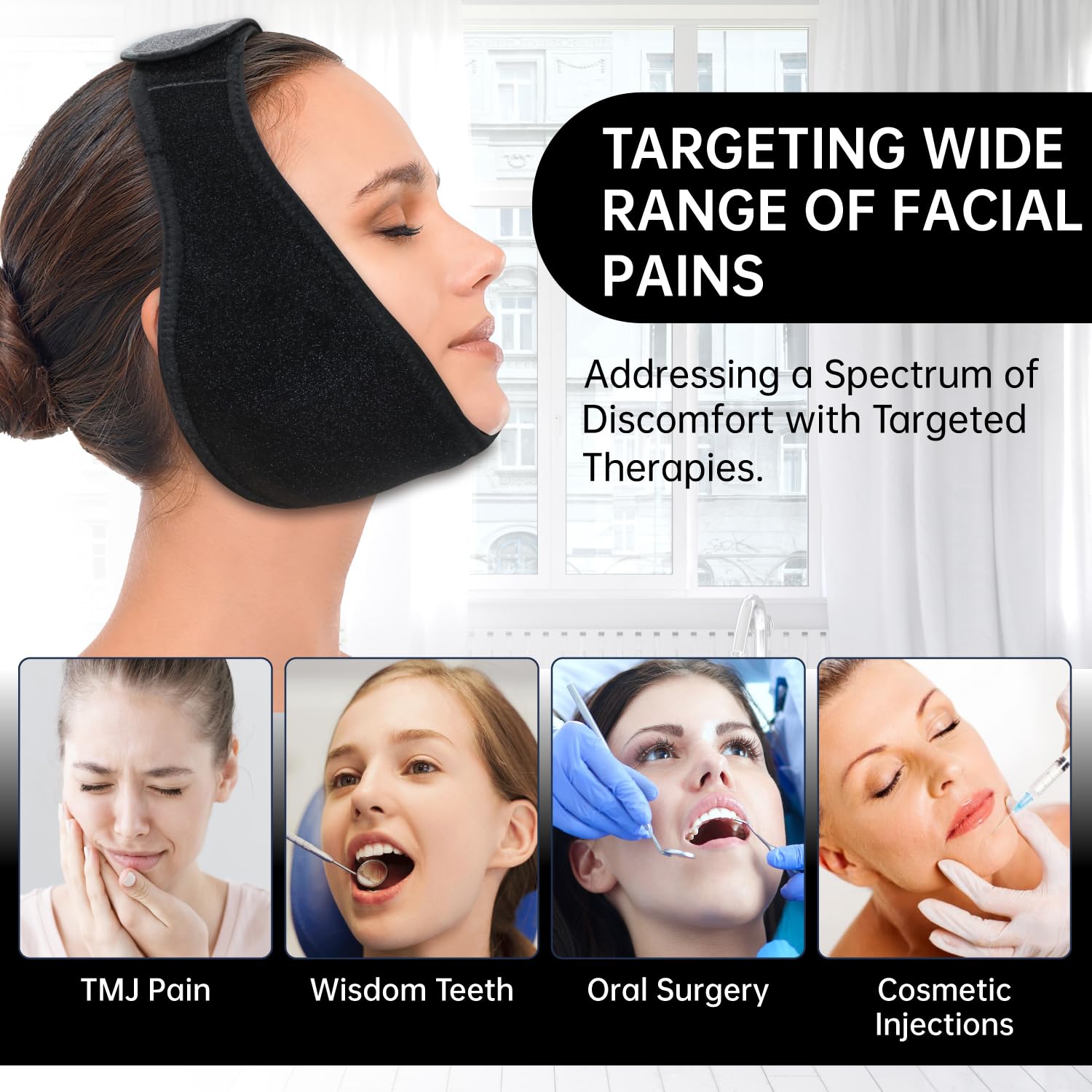 Wisdom Teeth Ice Pack Head Wrap, Face Ice Pack for Wisdom Teeth Extraction Toothache Pain Relief, Jaw Ice Pack for Face Oral Surgery with 6 Gel Packs for TMJ,Tonsillectomy Recovery, Cosmetic Procedure