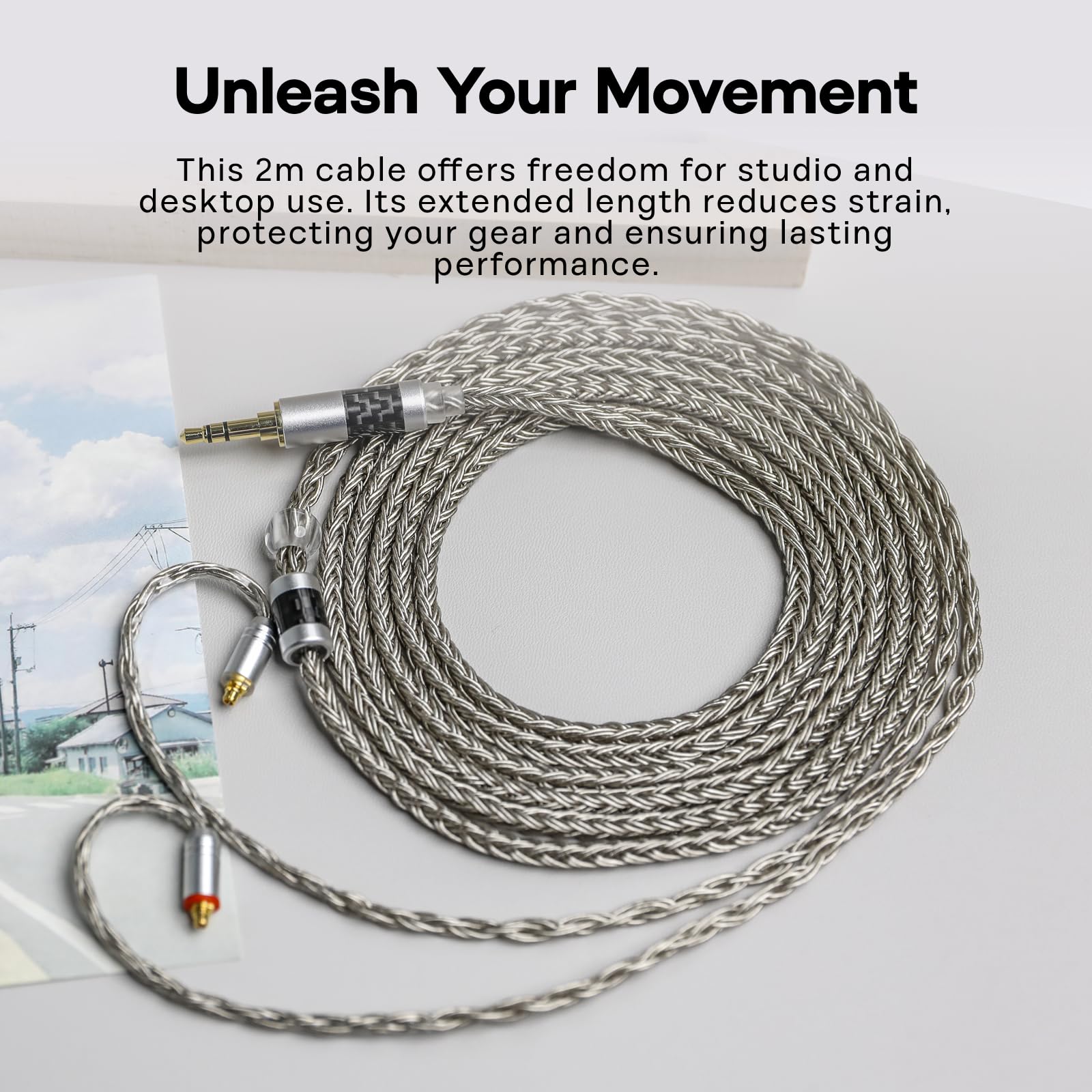 Tripowin Zonie - Cable de monitor intraural de 2 m, cable largo IEM para auriculares, chapado en plata de 16 núcleos, cable de actualización para auriculares con cable HiFi, cable de
