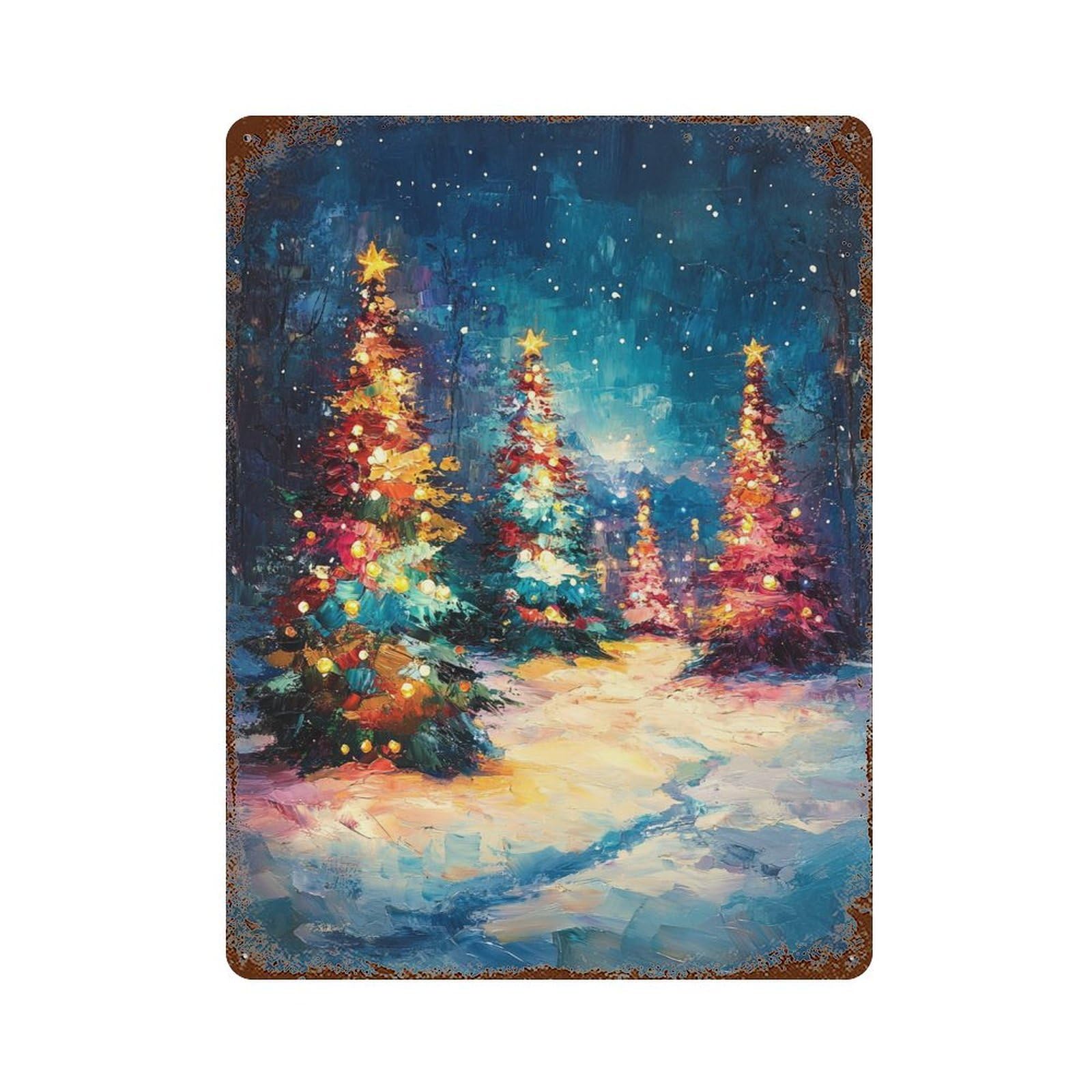 Vintage Rust Metal Sign Christmas Tree Lights 15.7"x11.8", Old School Wall Decor for Office, Studio And Wall Decor
