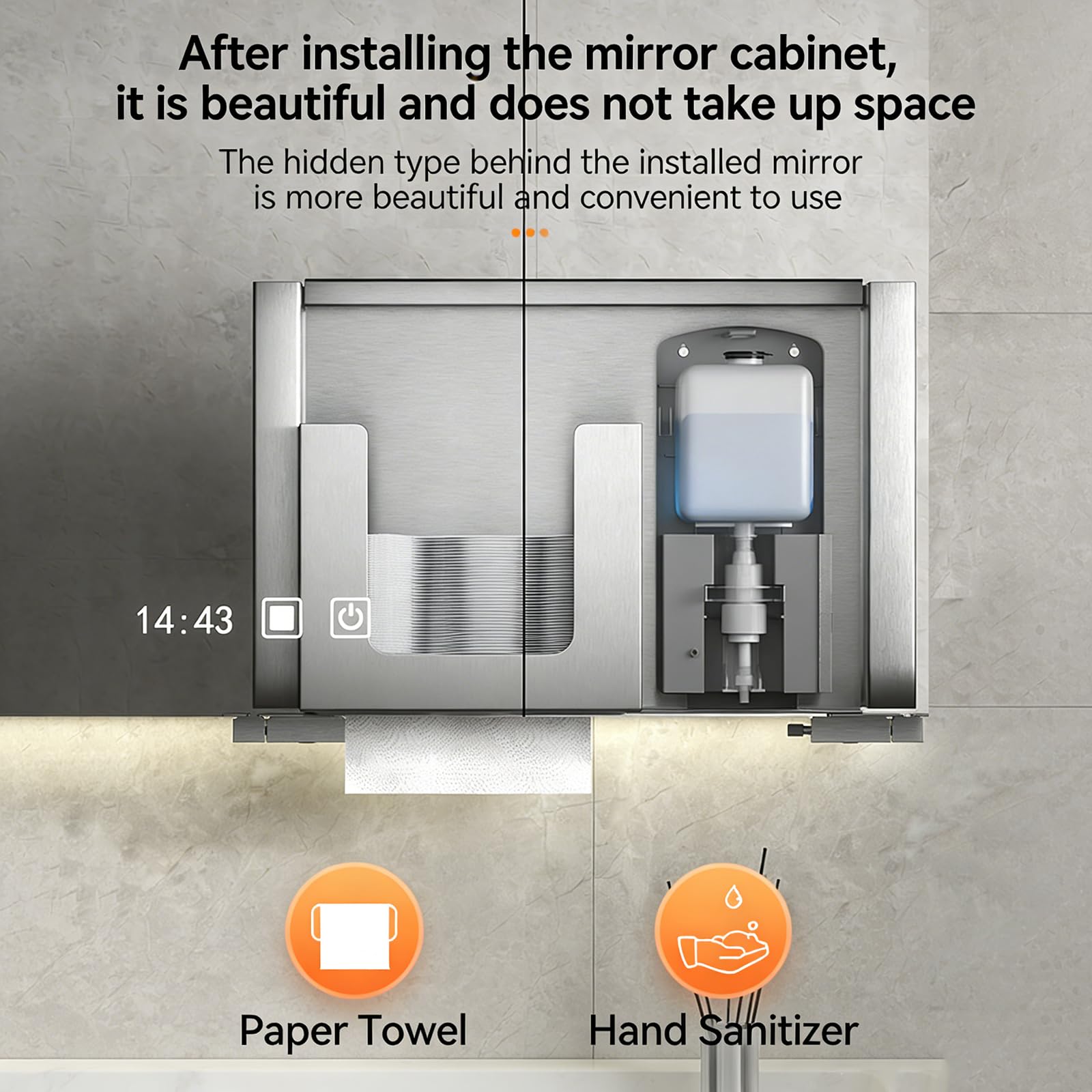Dispenser automatico di sapone con scatola di fazzoletti nascosta, in acciaio inox 304, design salvaspazio per rinnovamento bagno e hotel