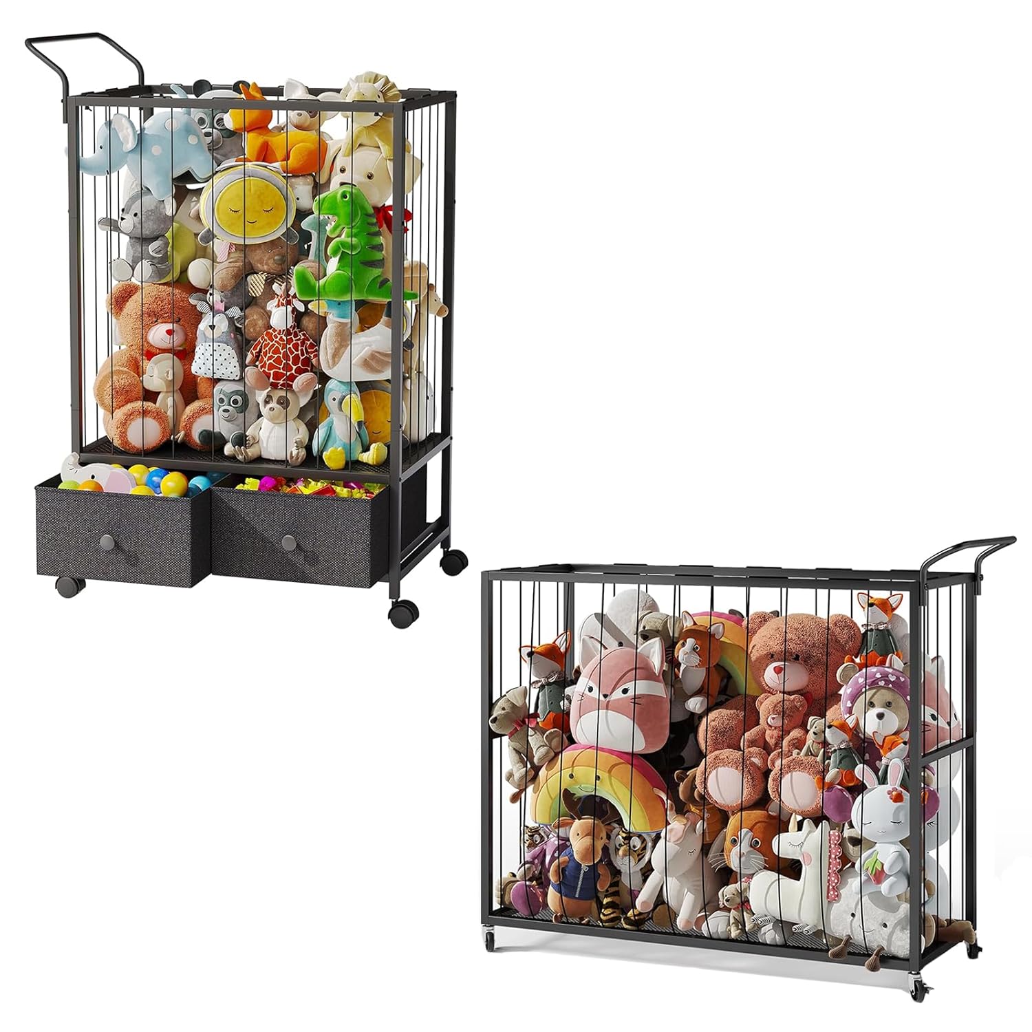 BBLIKE Large Stuffed Animal Storage Cart - Kids Toy Storage Organizer with Elastic Cord, Stuffed Zoo Animal Holder for Bedroom, Living Room, Nursery, Perfect for Plush Toy Organization(Black)