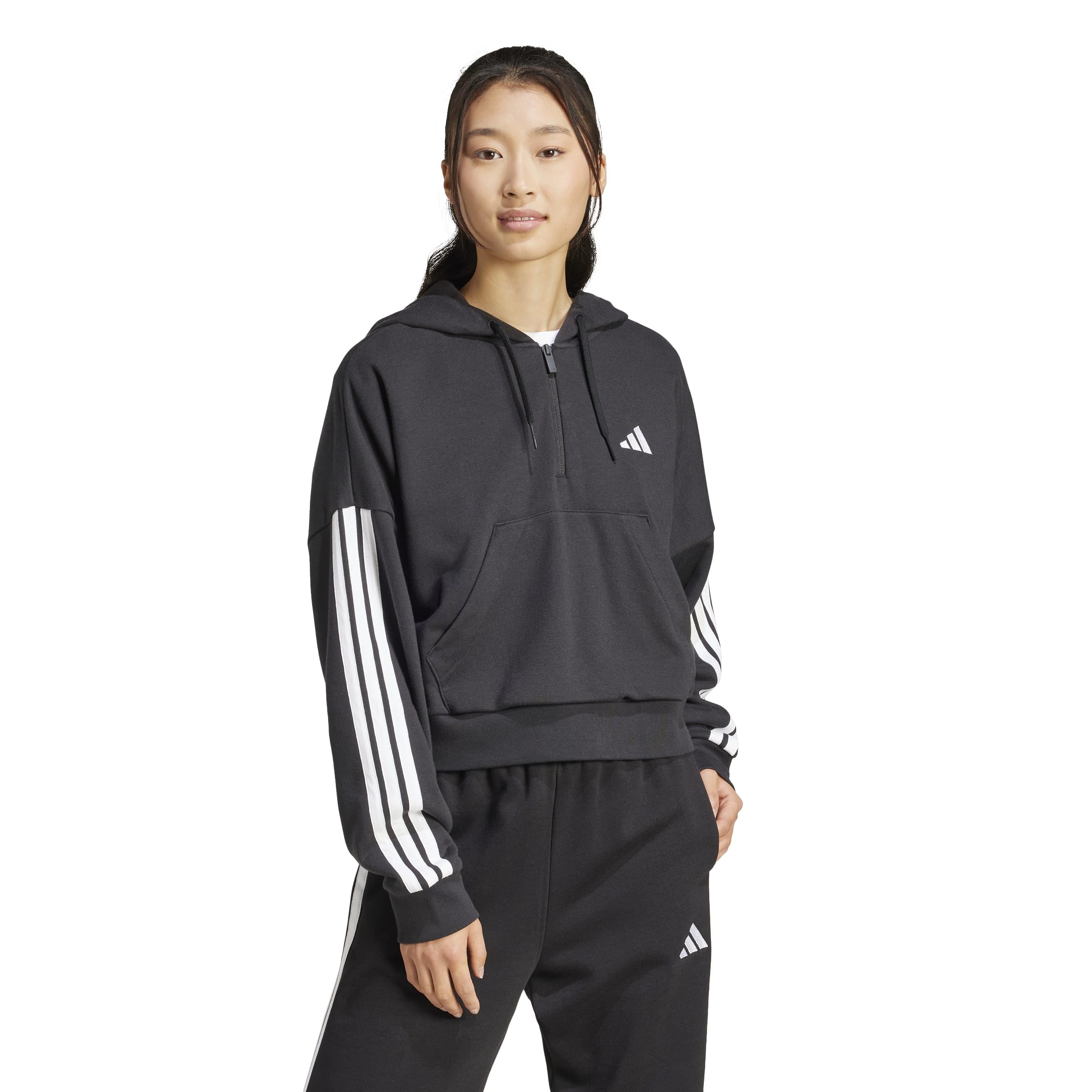 adidas Women's Sudadera con Capucha Essentials French Terry Quarter-Zip 3 Bandas