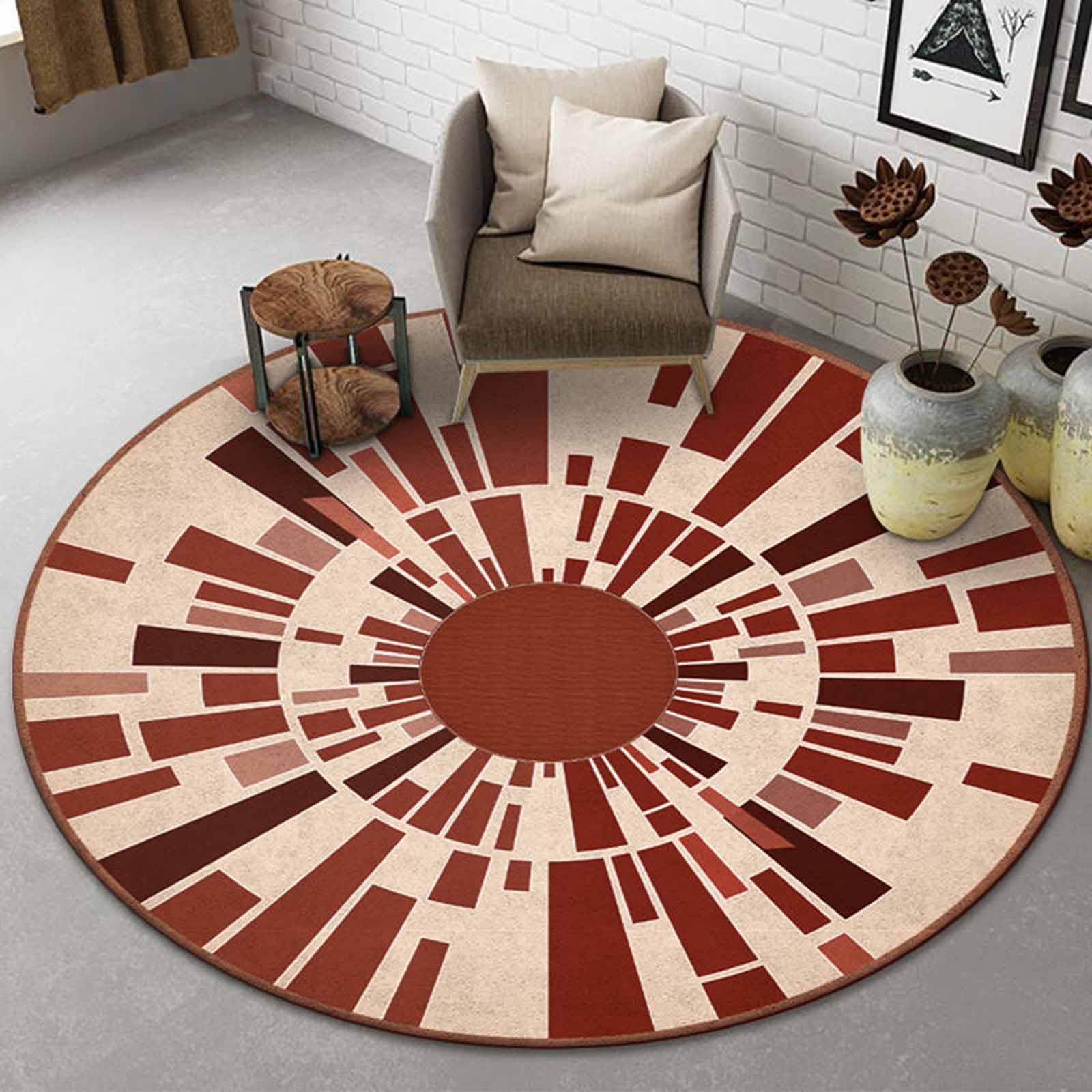 Tapis Ronds géométriques pour Salon Marron Beige 60cm 80cm 100cm 120cm 140cm 160cm 180cm 200cm Petit Tapis Extra Large terrasse Chambre à Coucher