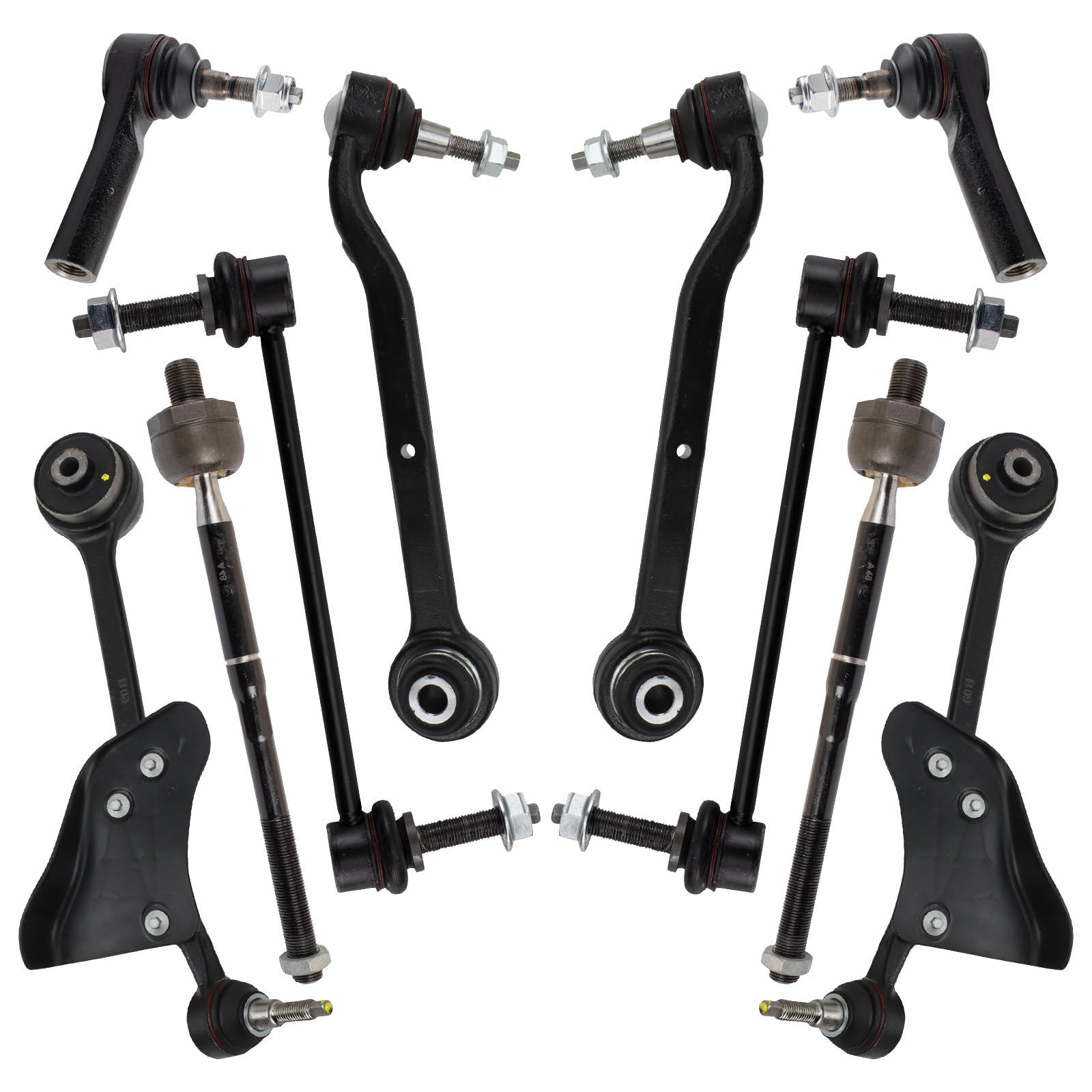 TRQ Front Steering & Suspension Kit Control Arm with Ball Joint Sway Bar Stabilizer Link Tie Rod Compatible with 2015-2022 Ford Mustang