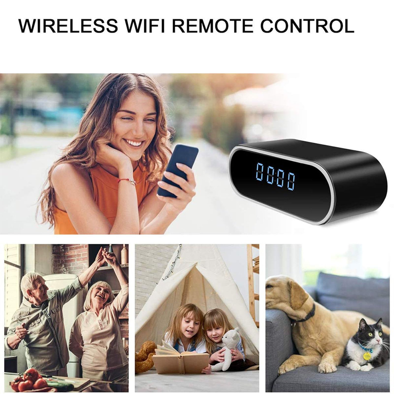 Sxhlseller Telecamera Orologio WiFi FHD 1080P, Telecamera Sveglia Digitale con Rilevamento di Movimento, Visione Notturna, Grandangolo di 130°, Visualizzazione Remota con App a 2,4 GHz,