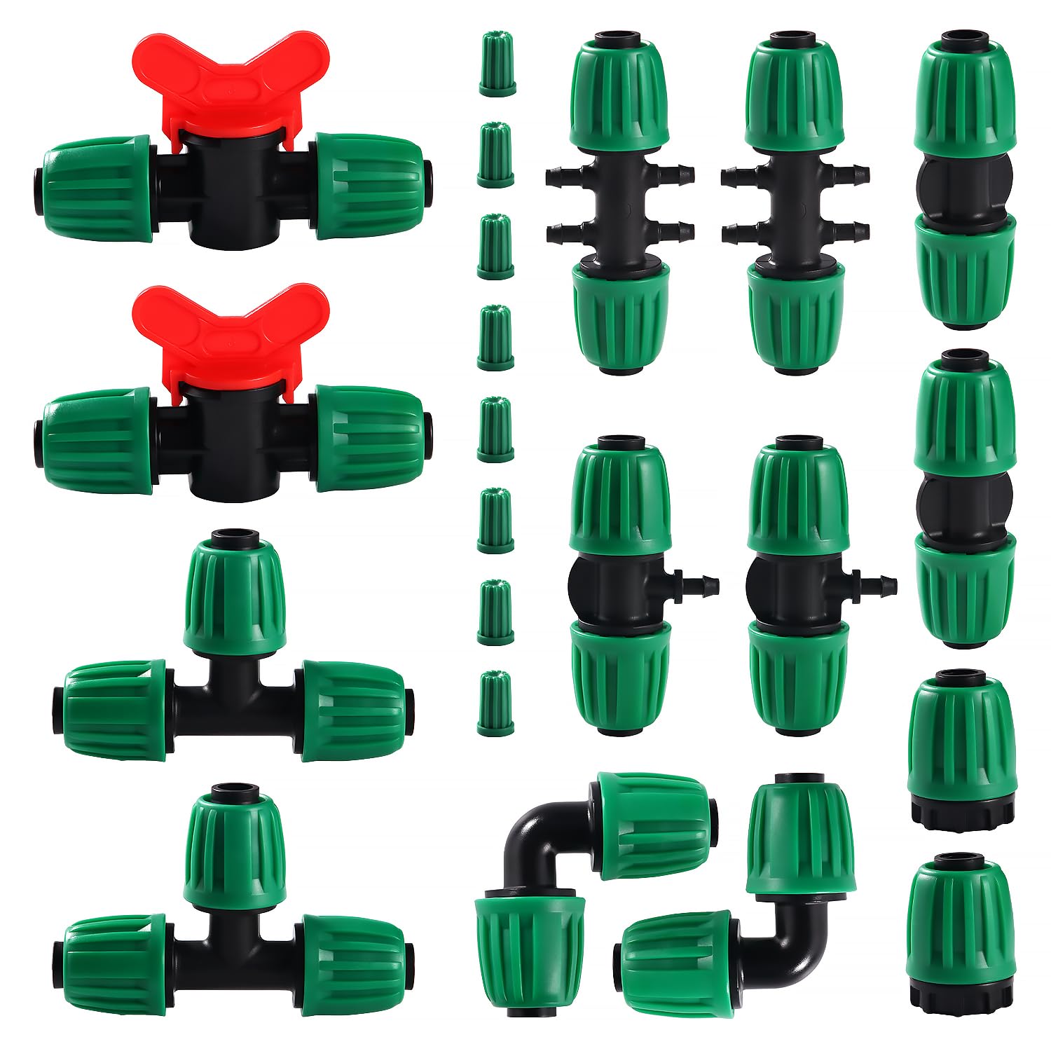 VooGenzek 10 Piezas Accesorios de Riego Tapones de Extremo para Tubos 16mm, Adaptador de Riego por Goteo, Conectores de Púas de Manguera para Sistemas de Riego, para Césped, Jardín (Negro) — view 13