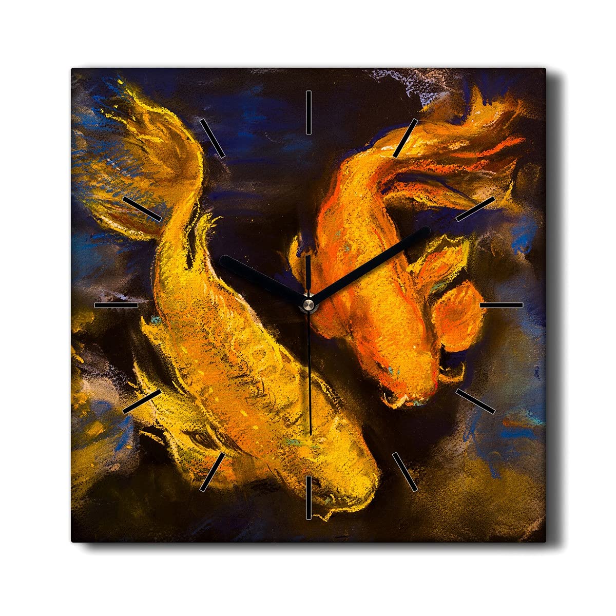 Décoration Le Salon Toile Animaux Poissons - Horloge Silencieuse pour Mur Sans Nuance