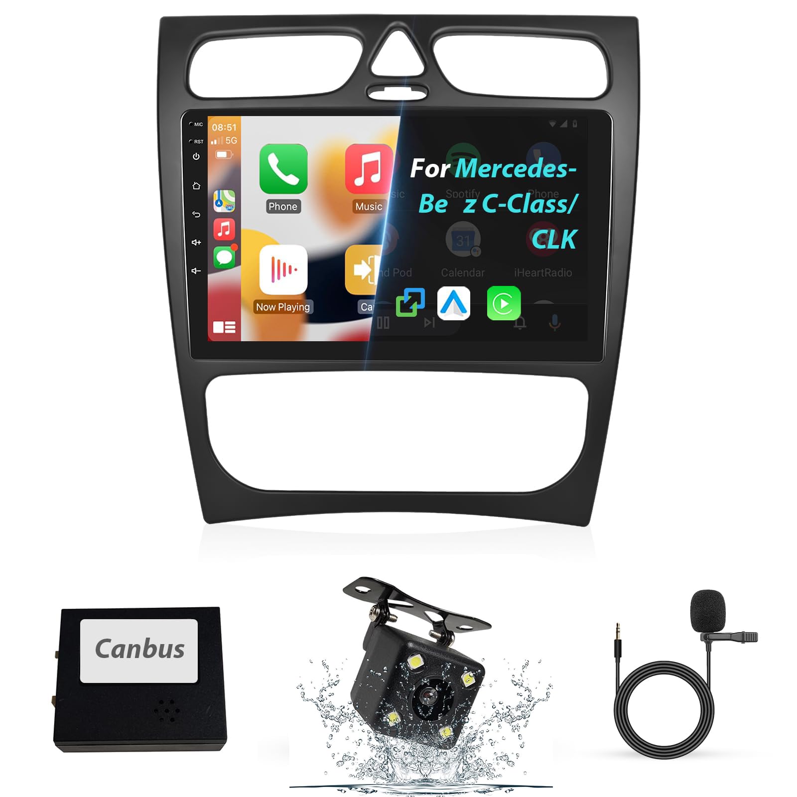 Radio de coche Android 13 para Mercedes Clase C y CLK con Carplay inalámbrico y GPS 8