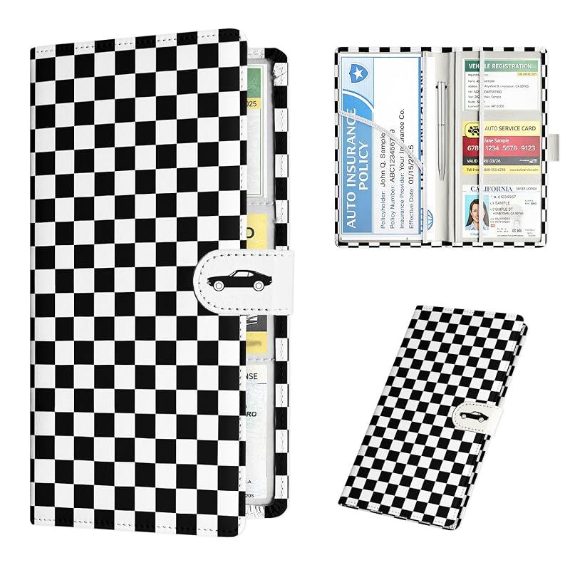 Porta-documentos automotivo para registro e seguro com fechamento magnético LumeTrav, B-Checkerboard