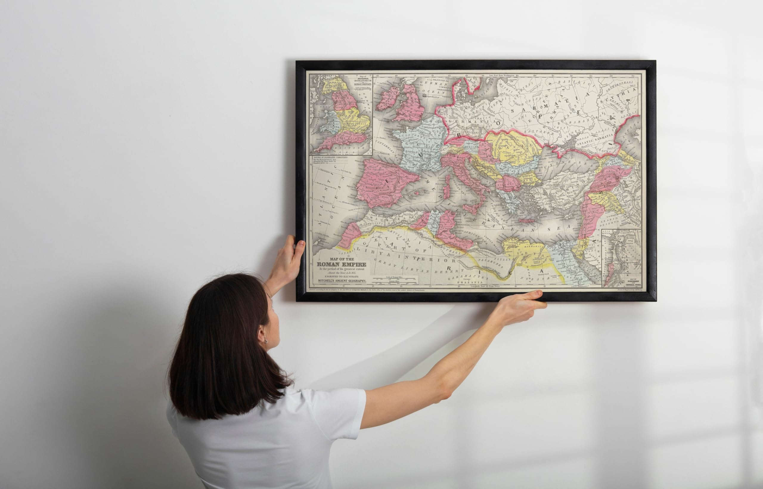 Mapa histórico - Mapa del imperio romano en el período de su mayor extensión del año A.D. 107, 1875 Atlas clásico - Arte de pared vintage - 36 x 24 pulgadas