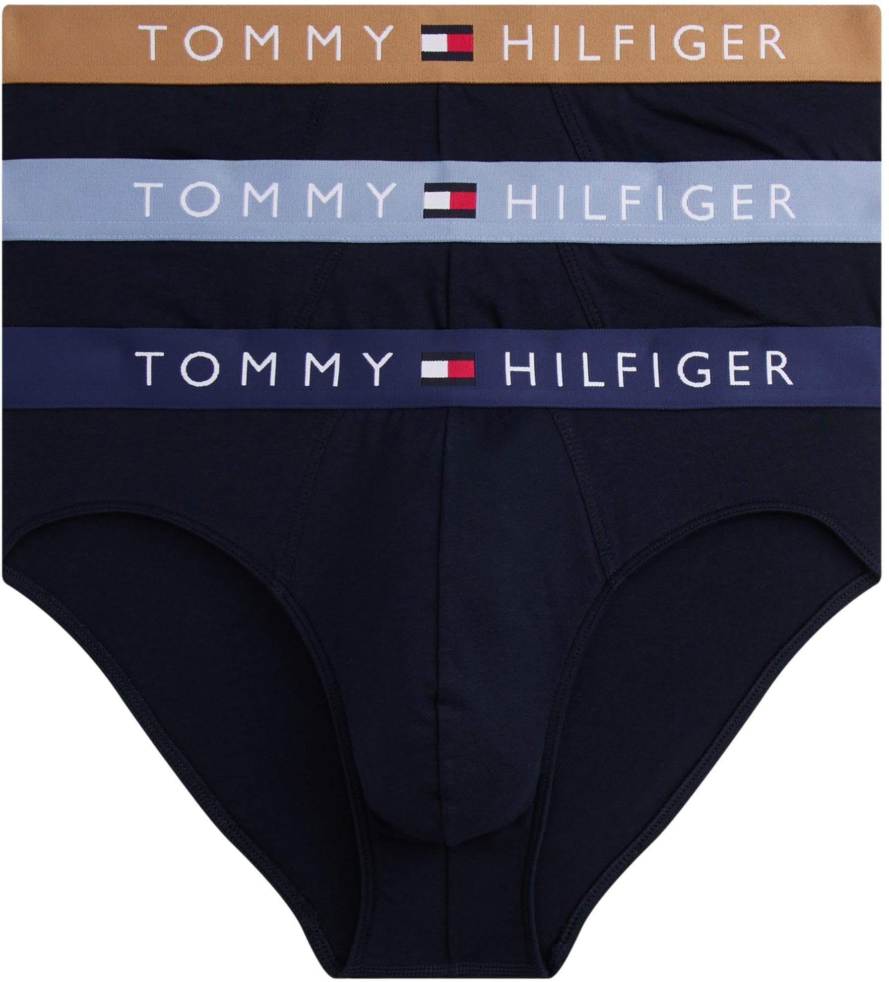 Tommy Hilfiger Men's Prp Nvy/Hckory/Brk Blu 3-Pack Th Original Logo Waistband Briefs