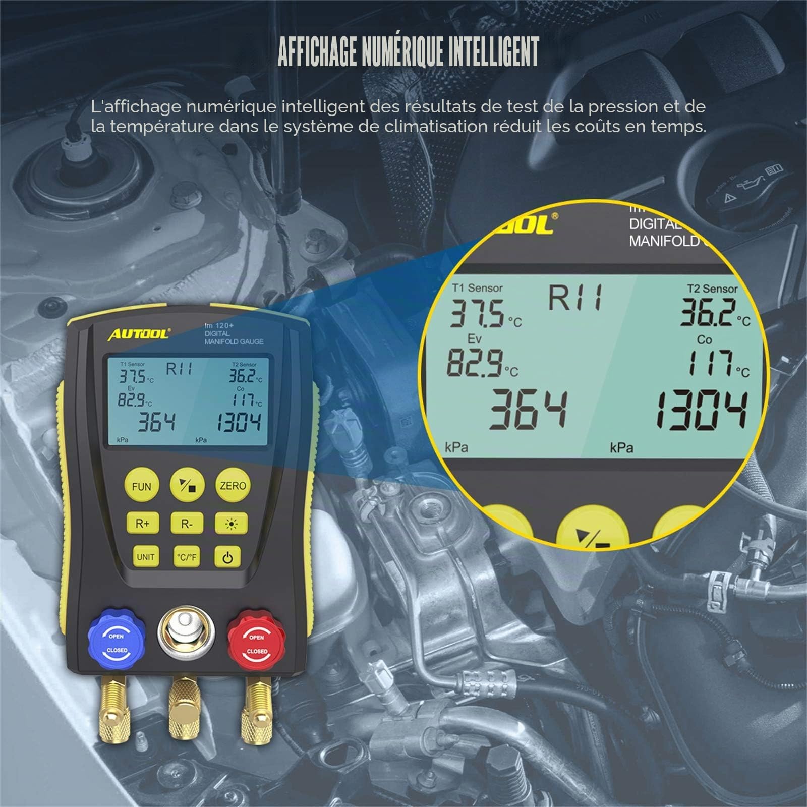 AUTOOL Manomètre Numérique de Réfrigération, Jauge de Réfrigération Système HVAC Testeur de Fuite de Température de Pression de Vide du Réfrigérateur Climatiseur