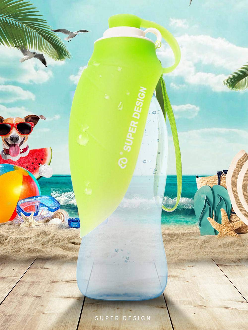 Botella de Agua portátil de Viaje para Perros, Tapa Plegable como Cuenco, Botella de Silicona, Exterior, 580 ml (Azul)