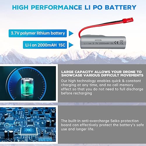 Miniatura 5 de 2 unidades 3.7 V 2000 mAh 15C JST-2P Plug Lipo batería con USB para HJ819 DE819 RC Boat Huina 1337 1338 1516 1517 1552 1554 1558 RC vehículo de