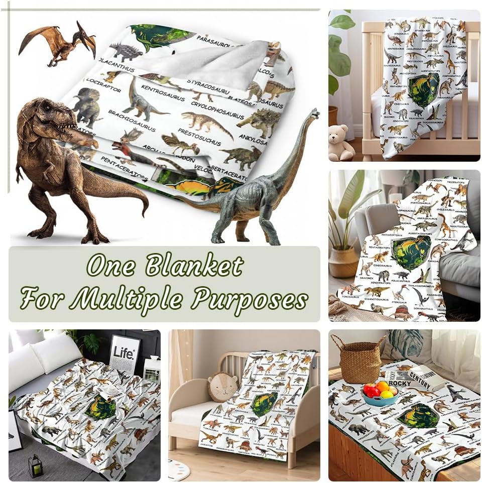 Dinosaur Flannel Blanket for Boy Girl Dino Unique Gift Dino Room Decor Throw Blanket for Teen Kid for Couch Bed,Educational Blanket for Kids,Jurassic Dinosaur Lover Fan Gift 40''x 50'' for Kid