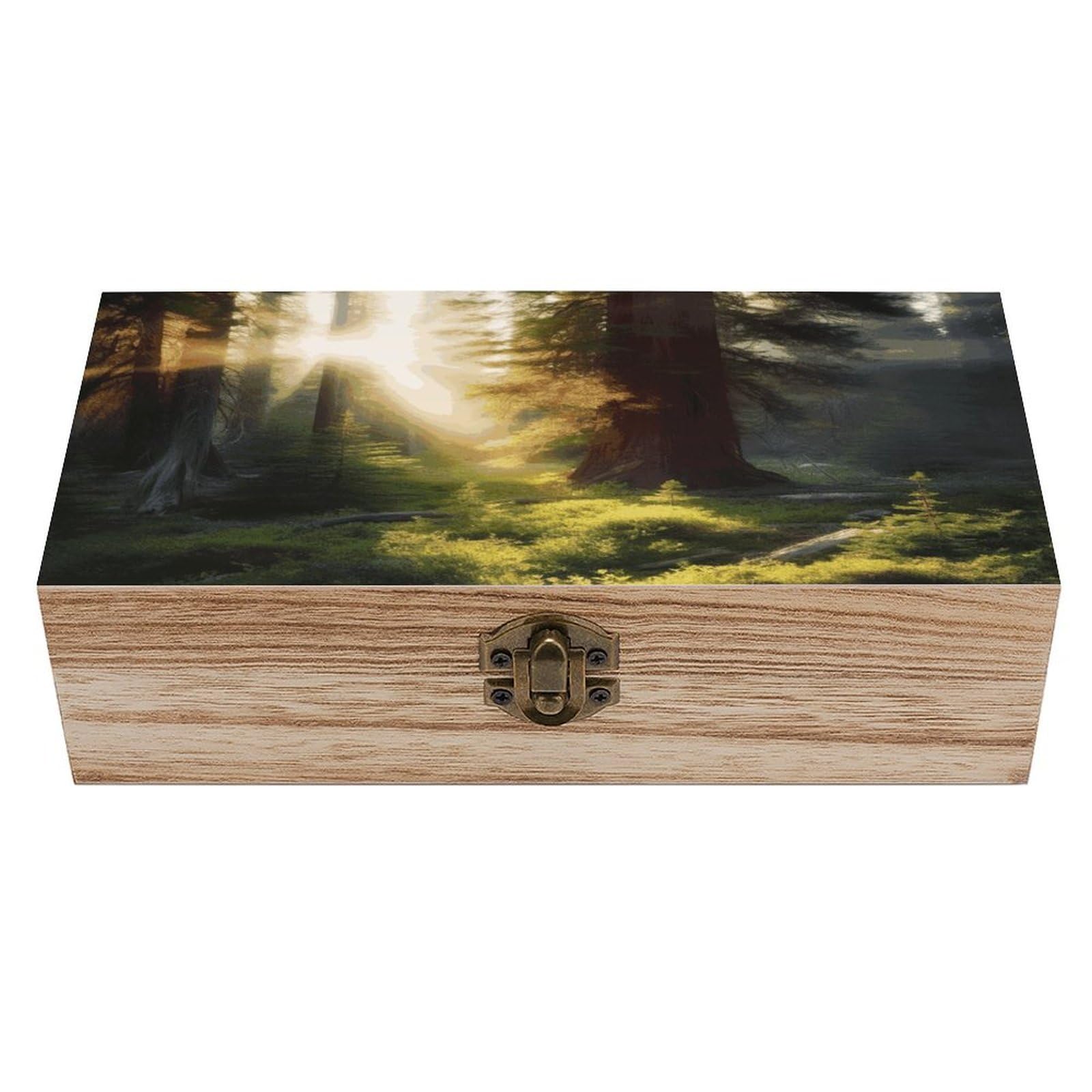 JTREHY Morning Sunlight in Wilderness Wooden Storage Box Exquisite Durable Wood Gift Case Sturdy Vintage Jewelry Wooden Chest for Art Hobbies Storage Keepsake Gift