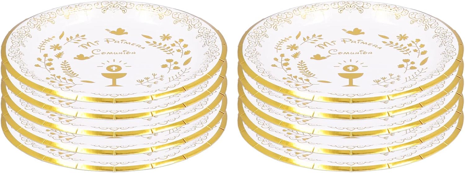 10 Platos de Papel, Bandejas de Papel para Comida, Vajilla Decorativa con Diseño de Mi Primera Comunión para Fiestas, Picnic, Charcutería, Catering Y Fiestas.