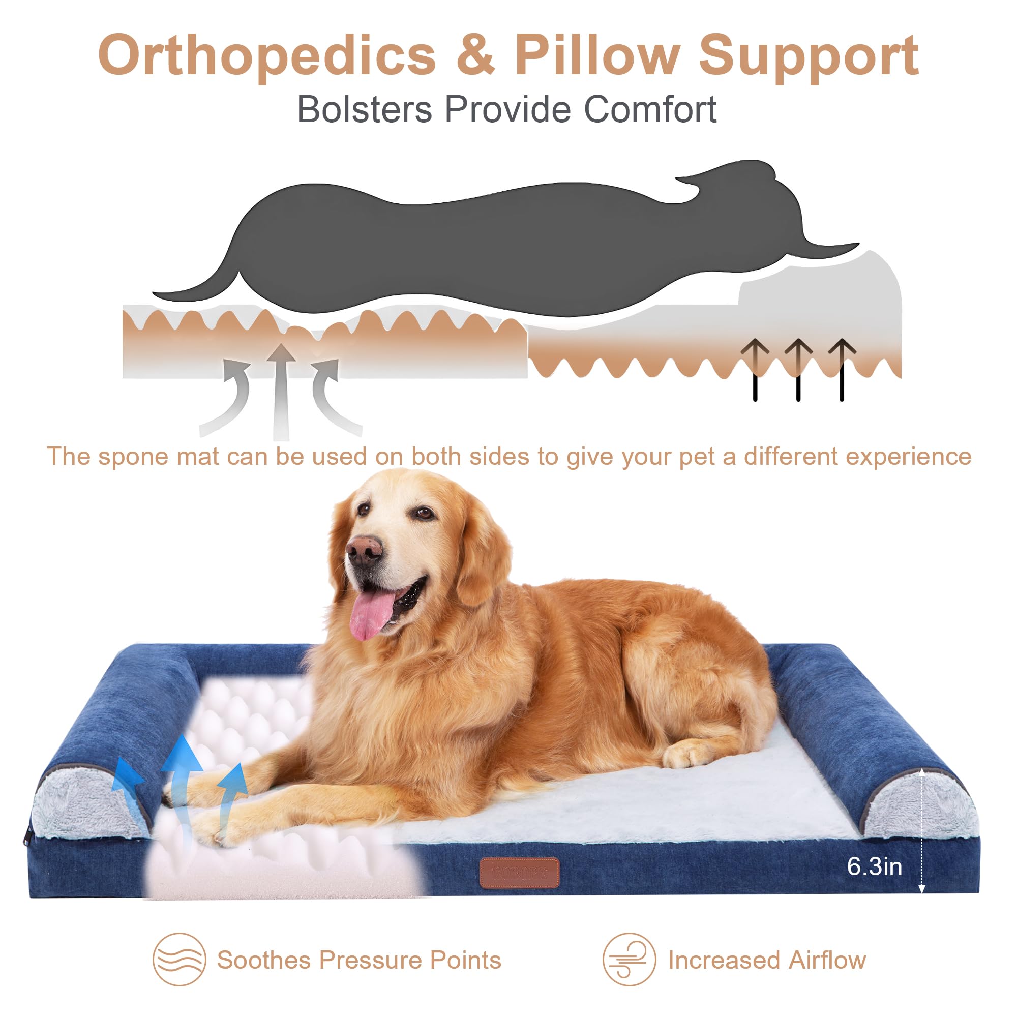 Large Dog Bed for Medium and Large Dogs Waterproof Memory Foam Orthopedic Dog Bed Durable Sofa Pet Bed Removable Cover with Zipper and Bolster Nonslip Bottom（SGreen XXL） - image 3