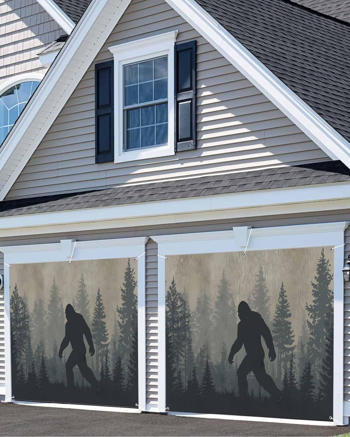 Forest Bigfoot Garage Door Banner Decorations 6.9 x 8ft Vintage Sasquatch Animal Silhouette Foggy Dark Forest Plant Large Garage Door Covers Backdrop Banners for Indoor Outdoor Photography Background