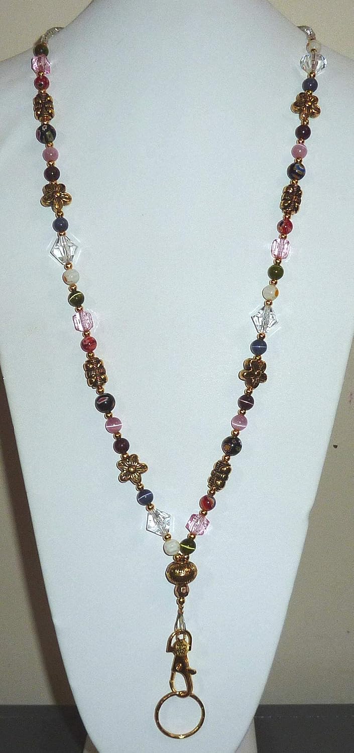SLIM Style Fashion Women's Beaded Lanyard 34, Strong and Comfortable, for Keys Badge ID Holder (GOLD Slim Multi - Image 4