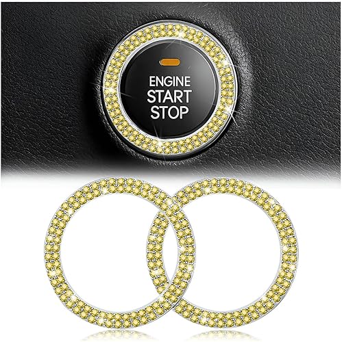 Paquete de 2 calcomanías de anillo con diamantes de imitación para botón de arranque o ignición del automóvil, accesorios brillantes para el