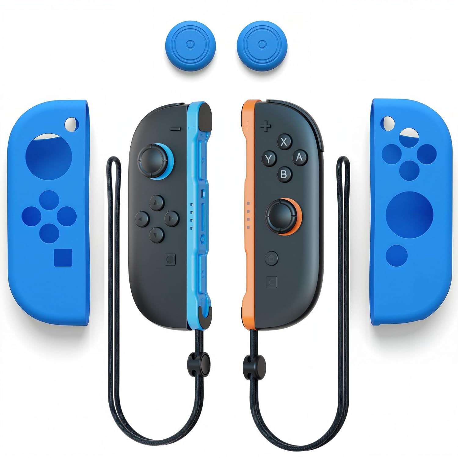 VOLTYN (L/(R) Light Blue and Light Red Controllers compatible with Switch 2 with Silicone Protective Covers, Thumbstick Grip Caps and Wrist Straps, Motion Controls, HD Rumble and Magnetic Attachment