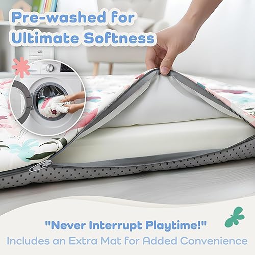 Miniatura 4 de Tapete de juego para bebé de 1.5 pulgadas de grosor para piso, 50 x 50 pulgadas, extraíble y lavable a máquina, tapete de espuma suave, higiénico