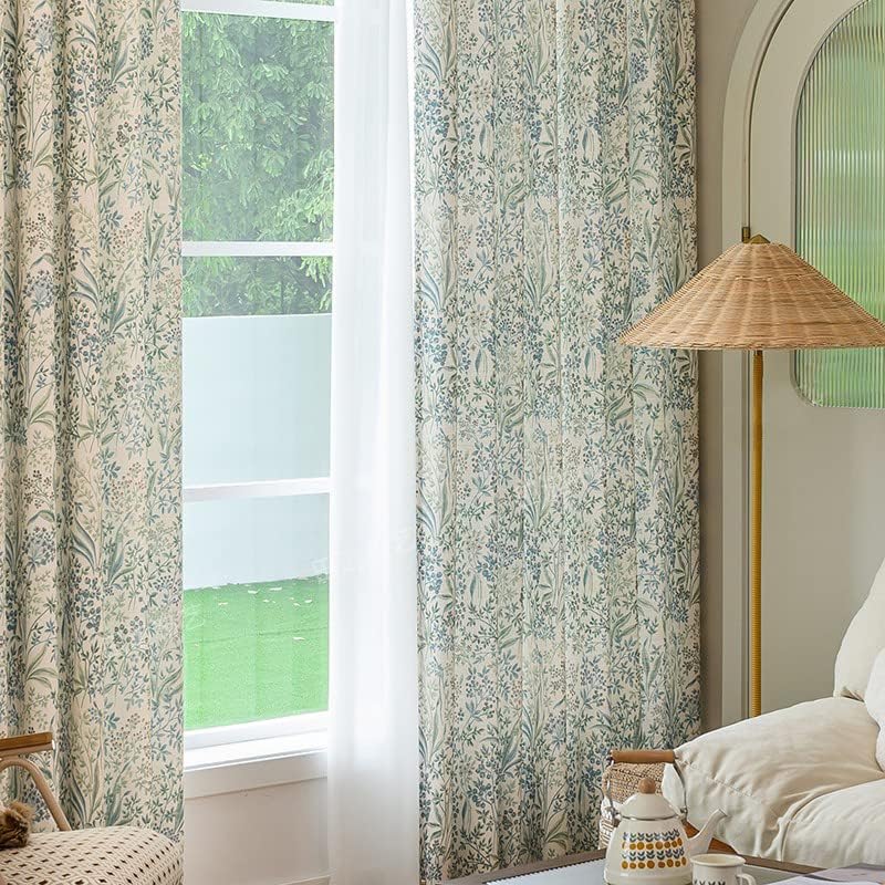 Miniatura 4 de Cortinas florales semiopacas para sala de estar, 63 pulgadas de largo, mezcla de lino y algodón, paneles de cortina bohemias para dormitorio, 1