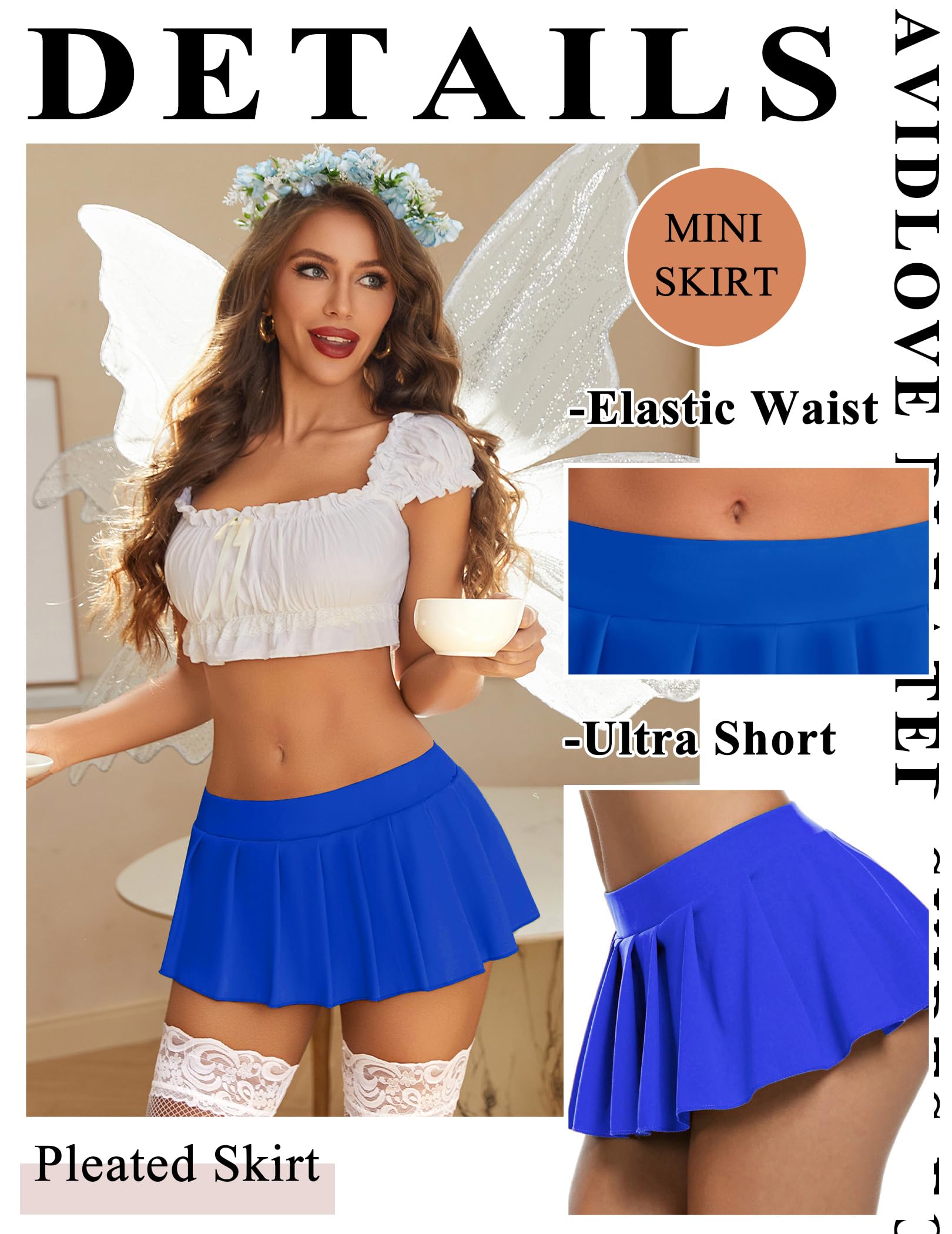 Avidlove Pleated Skirts for Women Y2k Mini Skirt Casual Short Skirts Micro Skirt XS-4XL: Small Sky Blue