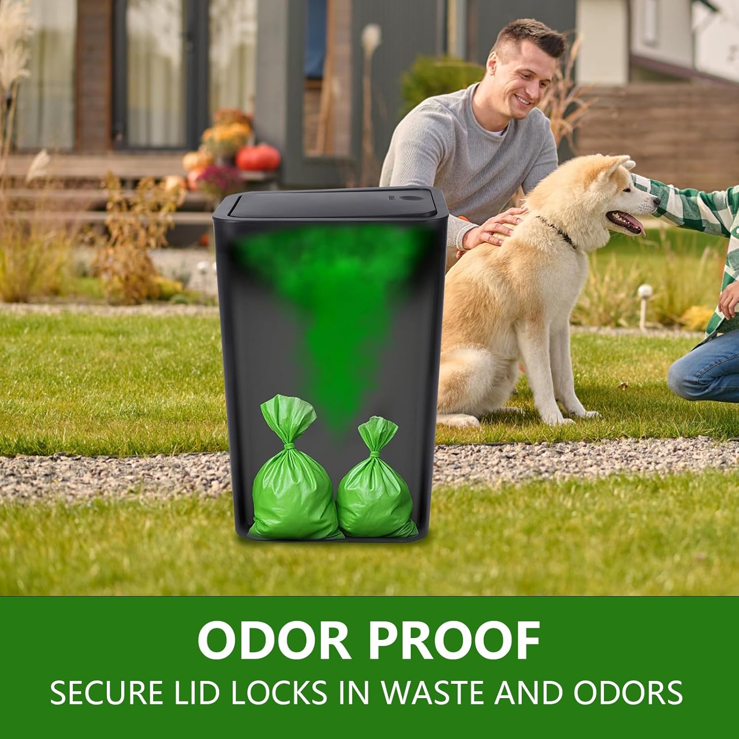 Dog Poop Trash Can Outside Plastic,10L/2.6Gal Outdoor Dog Poop Wast Trash Can Bucket with Pop-Up Lid,Small Pet Waste Container-(Include 75 Waste Bags)-Ideal for Yard,Porch-Black