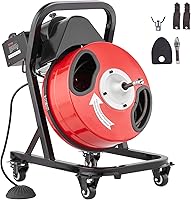 VEVOR 50FT 1/2 Inch Electric Sewer Snake Drain Auger, 4-Wheel Cleaning Machine with 4 Cutters & Foot Switch for 1-4" Pipes