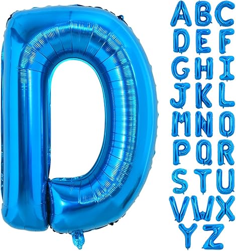TONIFUL Globos grandes de 40 pulgadas de letras D azules gigantes del alfabeto, globos grandes de Mylar para fiesta de cumpleaños, aniversario, Año