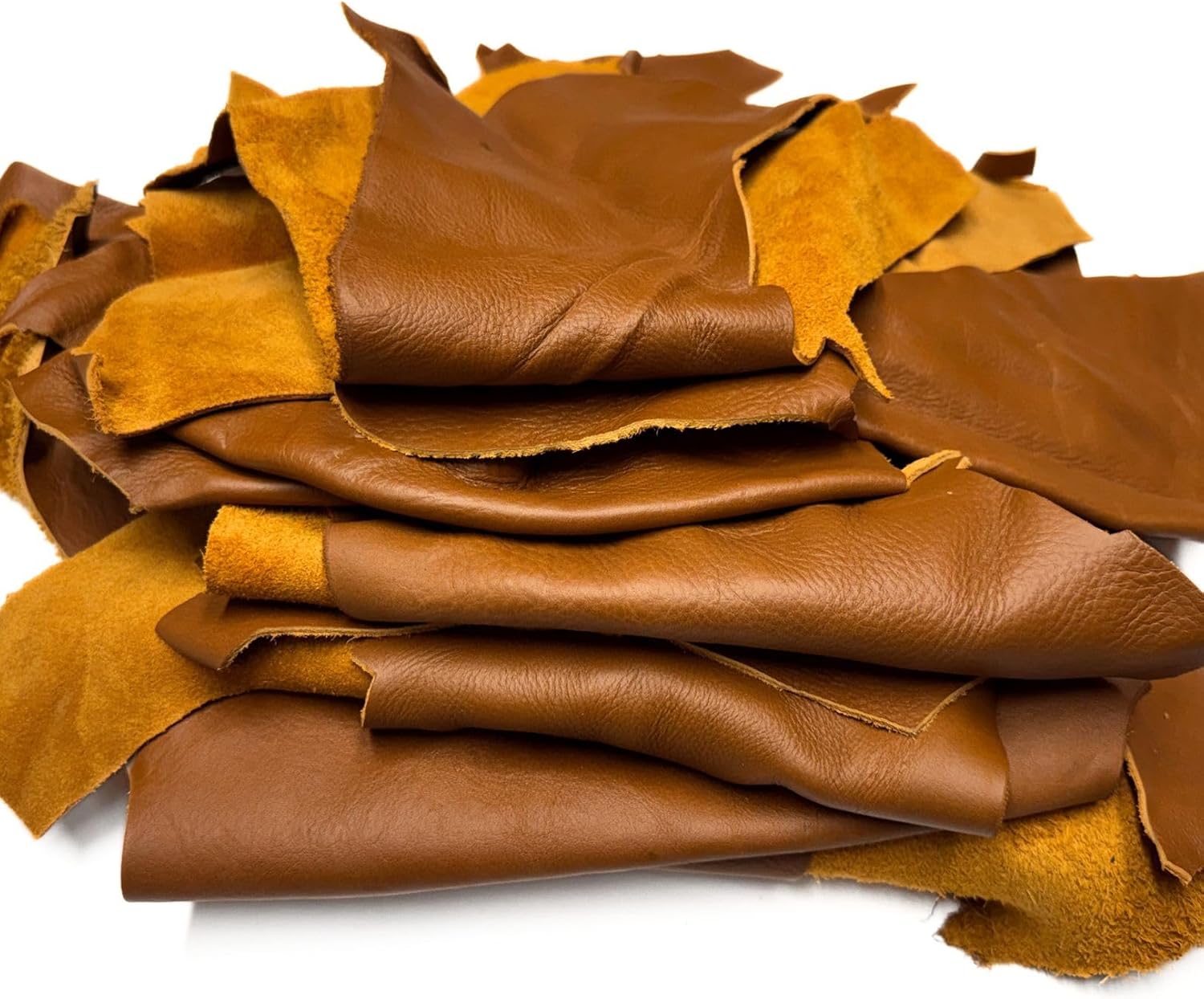 Saddle Brown Leather Pieces - 5 lb Bundle - 3 to 4 oz Cowhide Leather Scraps