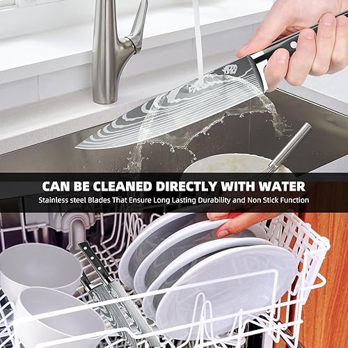 Miniatura 9 de MDHAND Juego de cuchillos de chef profesional con bolsa de rollo, juego de 9 cuchillos de cocina japoneses con afilador, cuchillos de cocina de